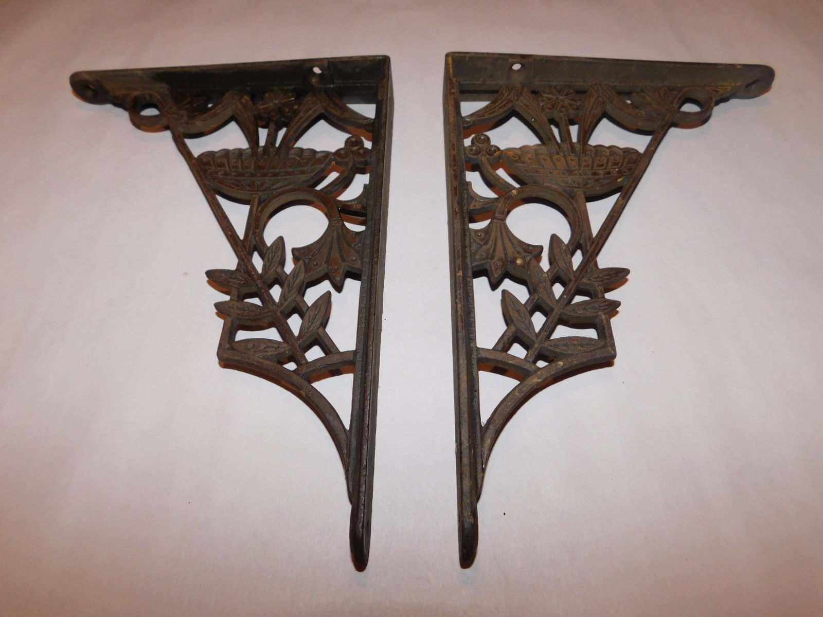 Antique Art Nouveau Victorian Cast Iron w Bronze Finish Shelf Brackets Corbels