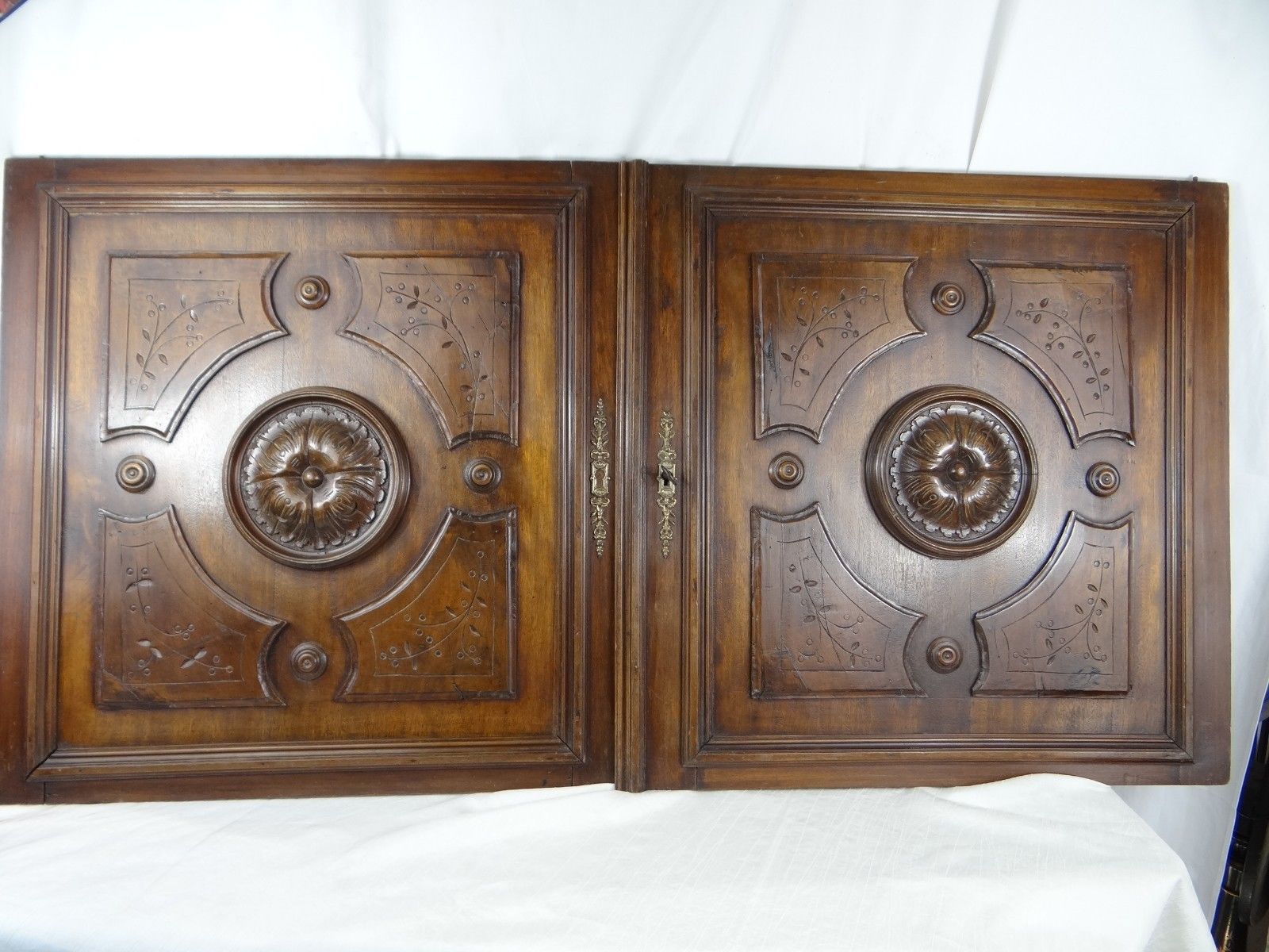 Pair of French Antique Walnut Wood Architectural large Panels Doors