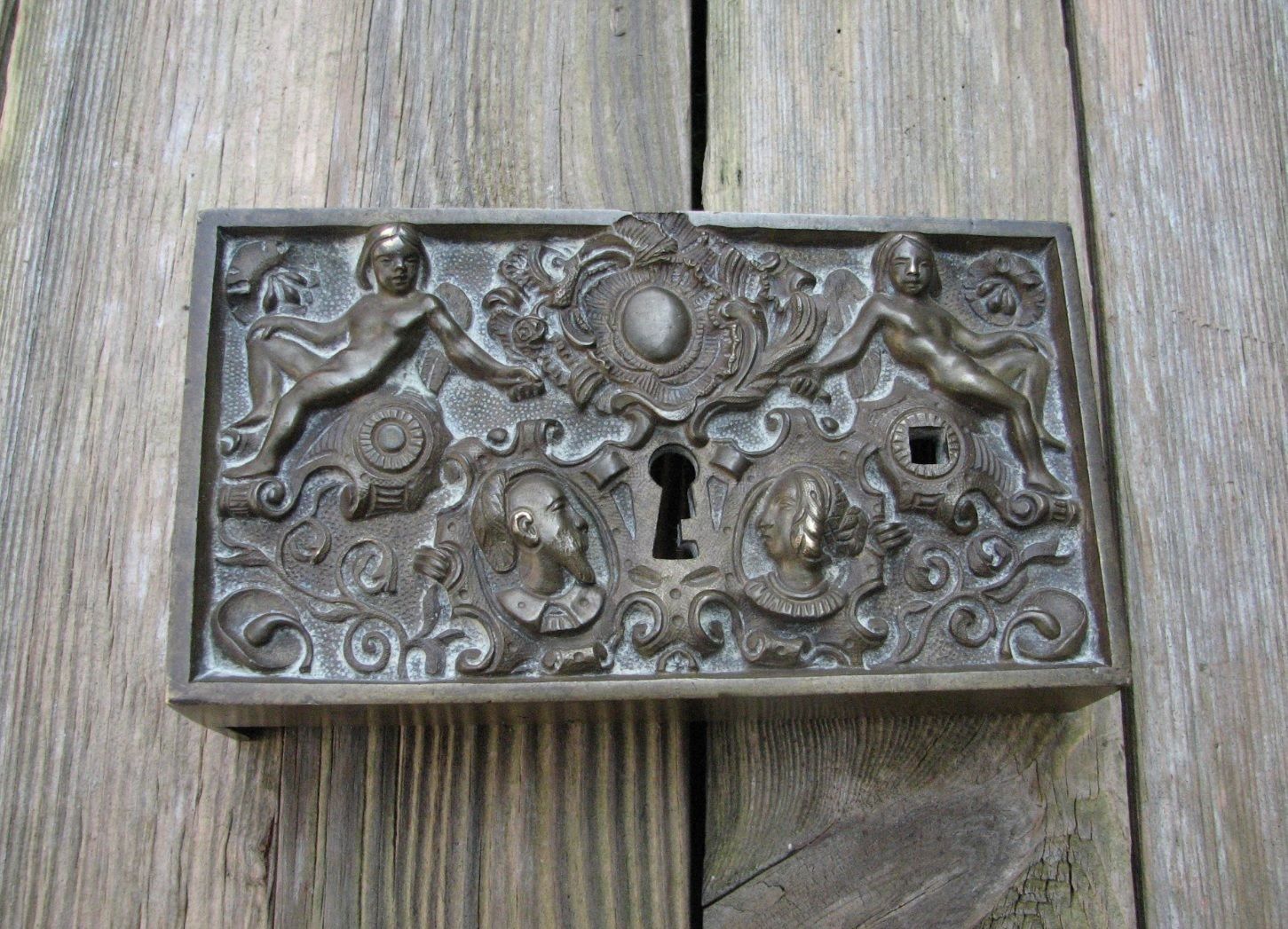 Antique Ornate Brass Lock Cover / Door Handle Knob