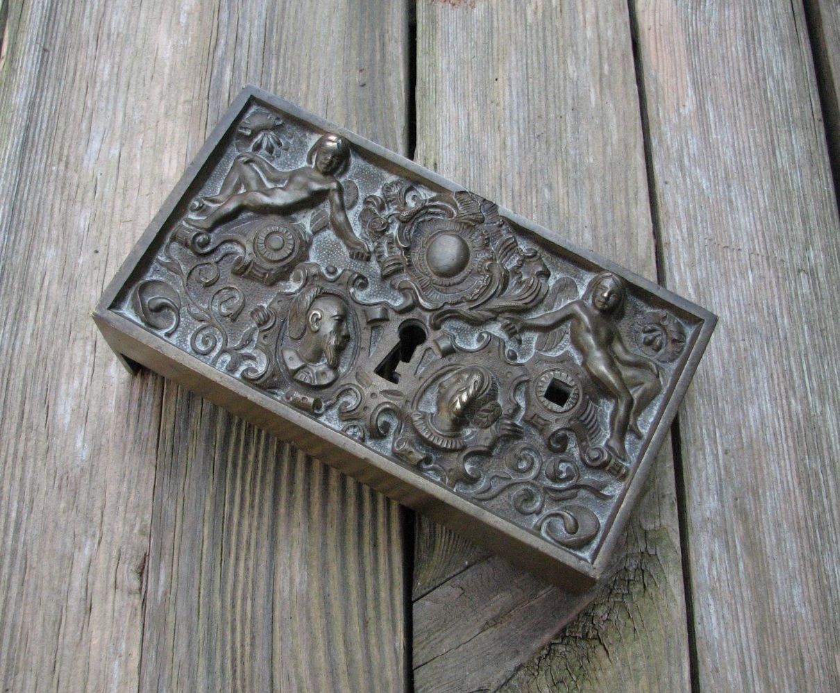 Antique Ornate Brass Lock Cover / Door Handle Knob