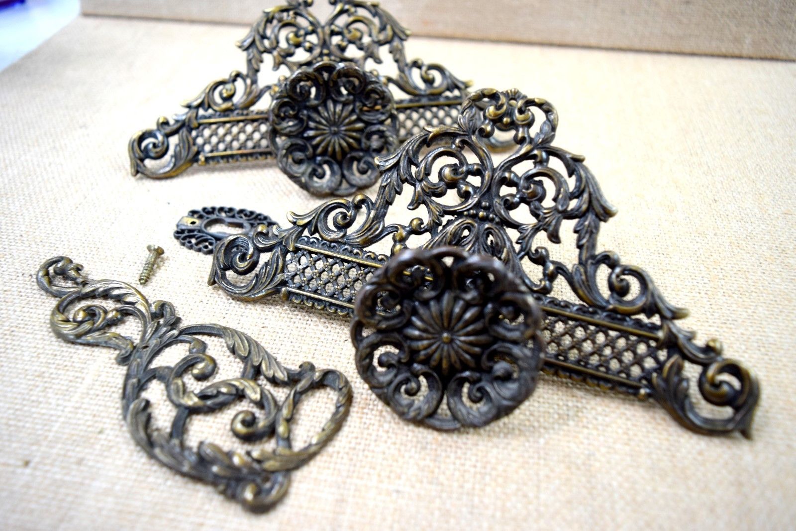 Antique Lot Of  Metal Filigree Furniture Metal Wear  Drawer Pulls