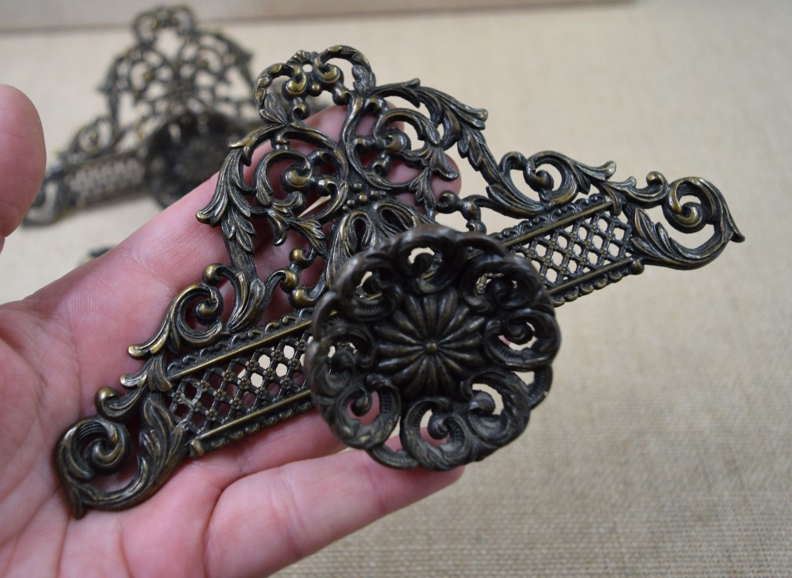 Antique Lot Of  Metal Filigree Furniture Metal Wear  Drawer Pulls