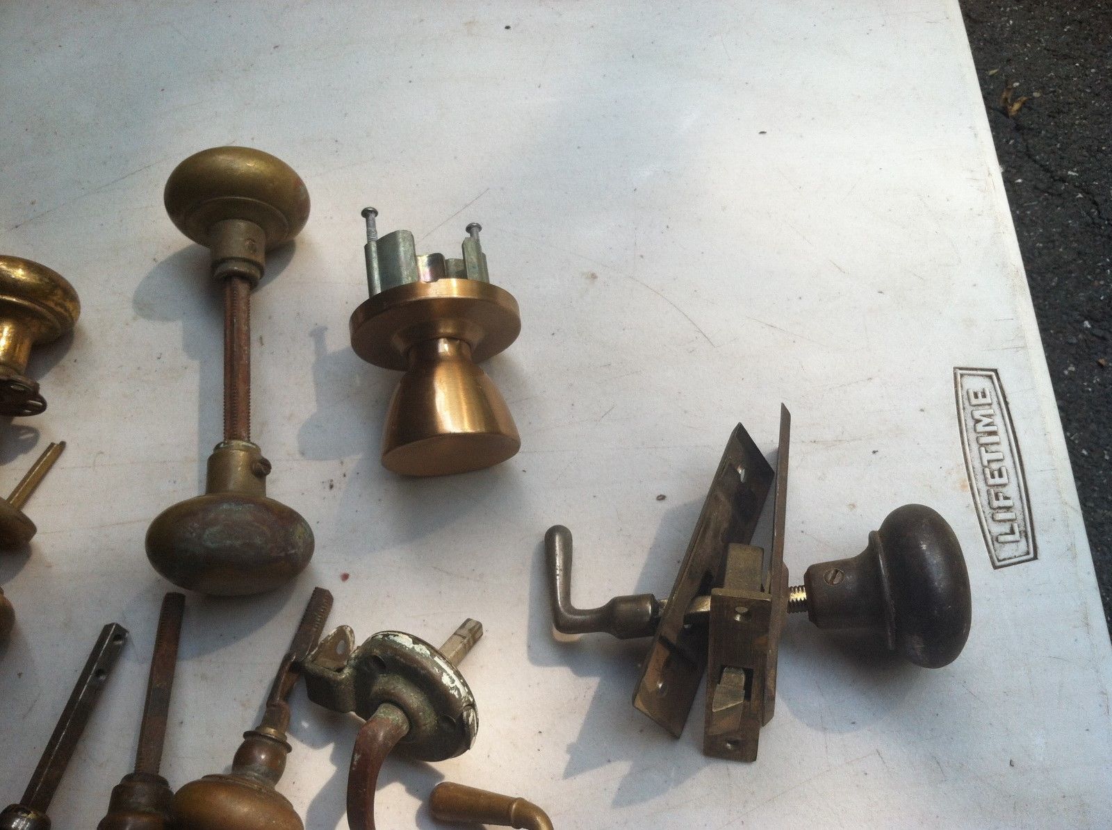Lot of antique Vtg door knobs handles Wood Glass Brass Iron Steel Art Deco