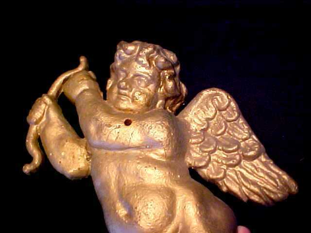 PAIR Antique 12" Cast Iron CUPID Putti CHERUB Wall Hanging GARDEN ART Figurines