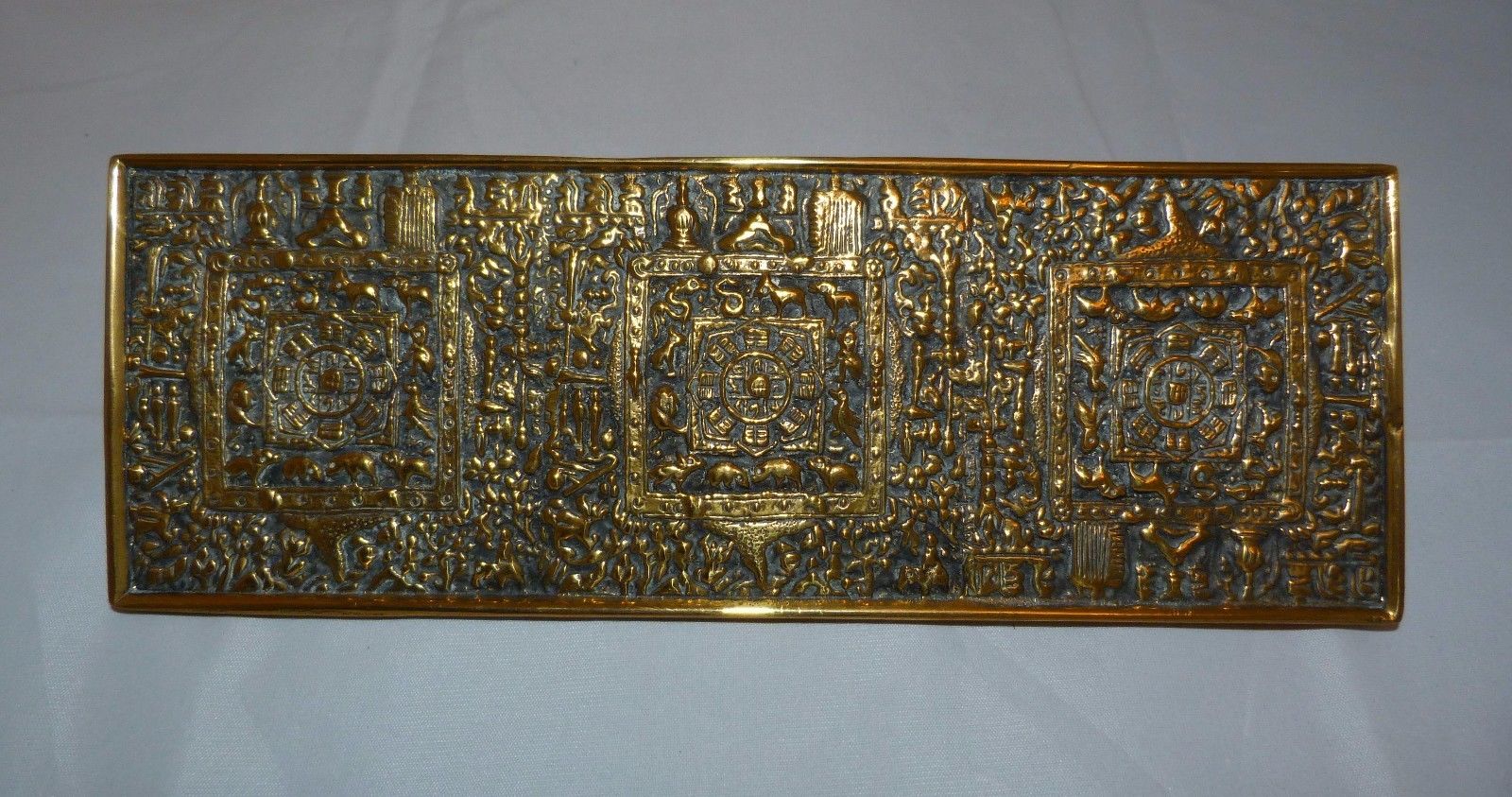 Antique/Vintage long ornate Brass Tibetan door handle, 9 3/8" x 3 3/8" (24x8cm)