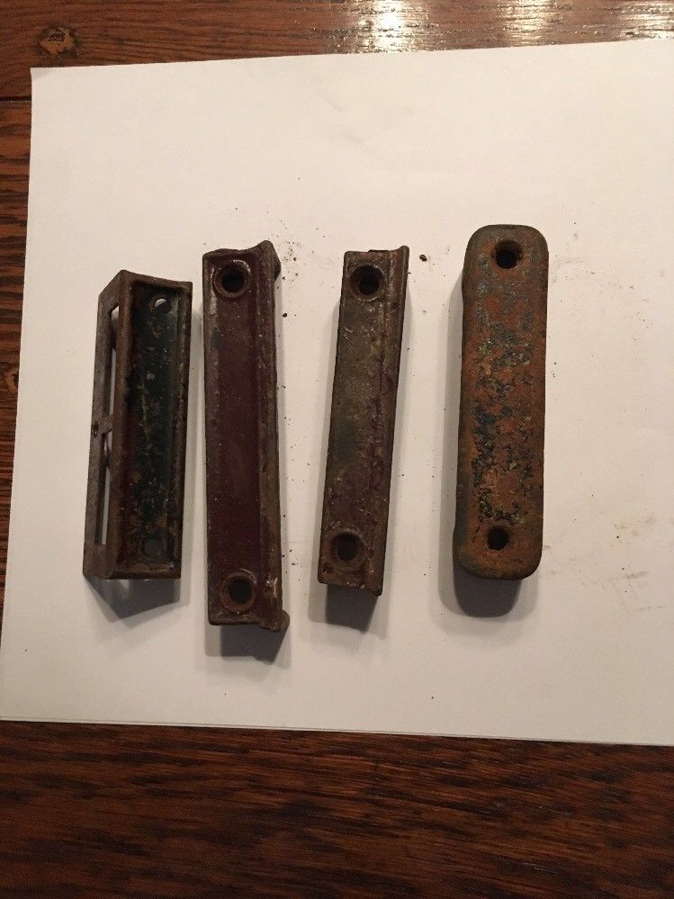 4 ANTIQUE VTG CAST IRON RIM LOCK DOOR CATCH KEEPER STRIKE PLATE 1 Double