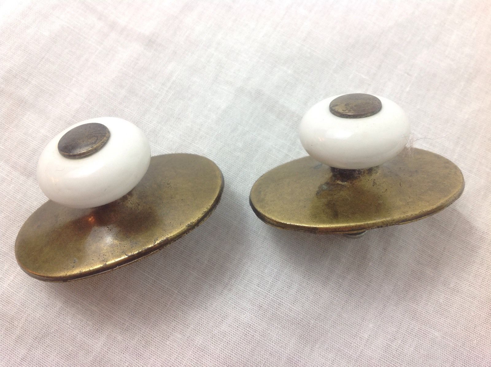 Brass & Ceramic Round White Drawer Pulls Handles Accents Cabinet Hardware