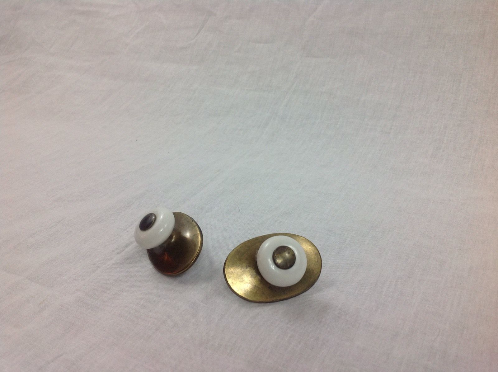 Brass & Ceramic Round White Drawer Pulls Handles Accents Cabinet Hardware