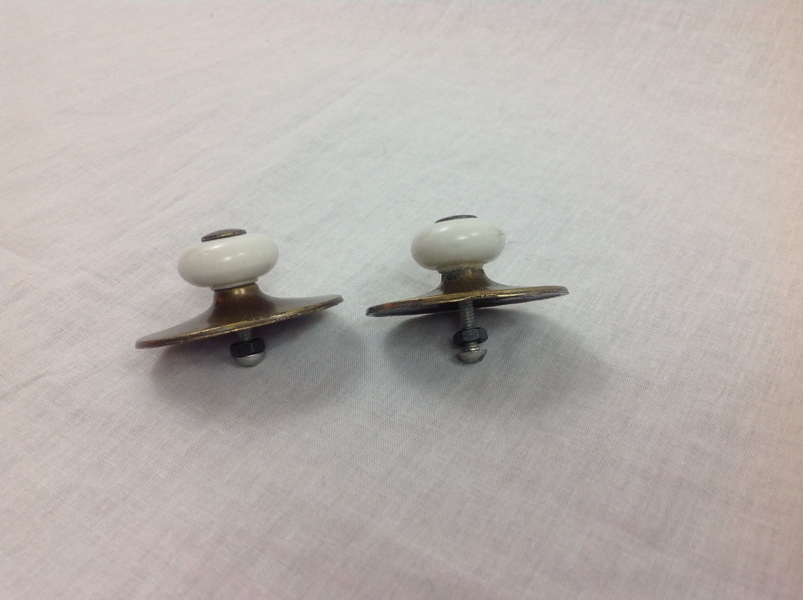 Brass & Ceramic Round White Drawer Pulls Handles Accents Cabinet Hardware