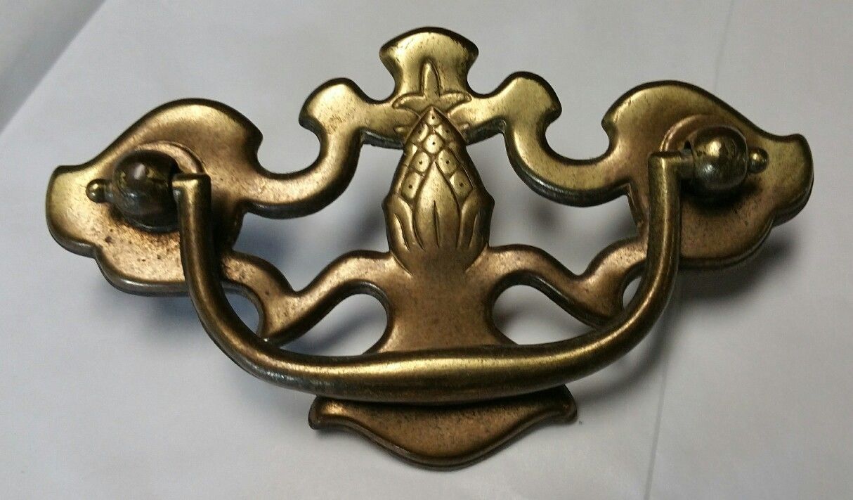 Set of 6 Brass Plated Pineapple Chippendale Drawer Handle Pulls vintage hardware