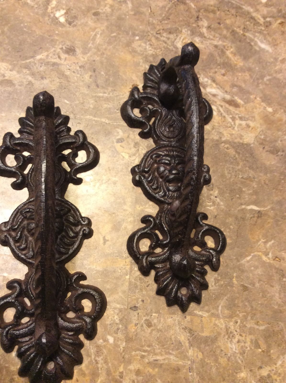 2 Large Rustic Lion Head Cast Iron Door Handles Cabinet Pulls Knobs ~ Heavy