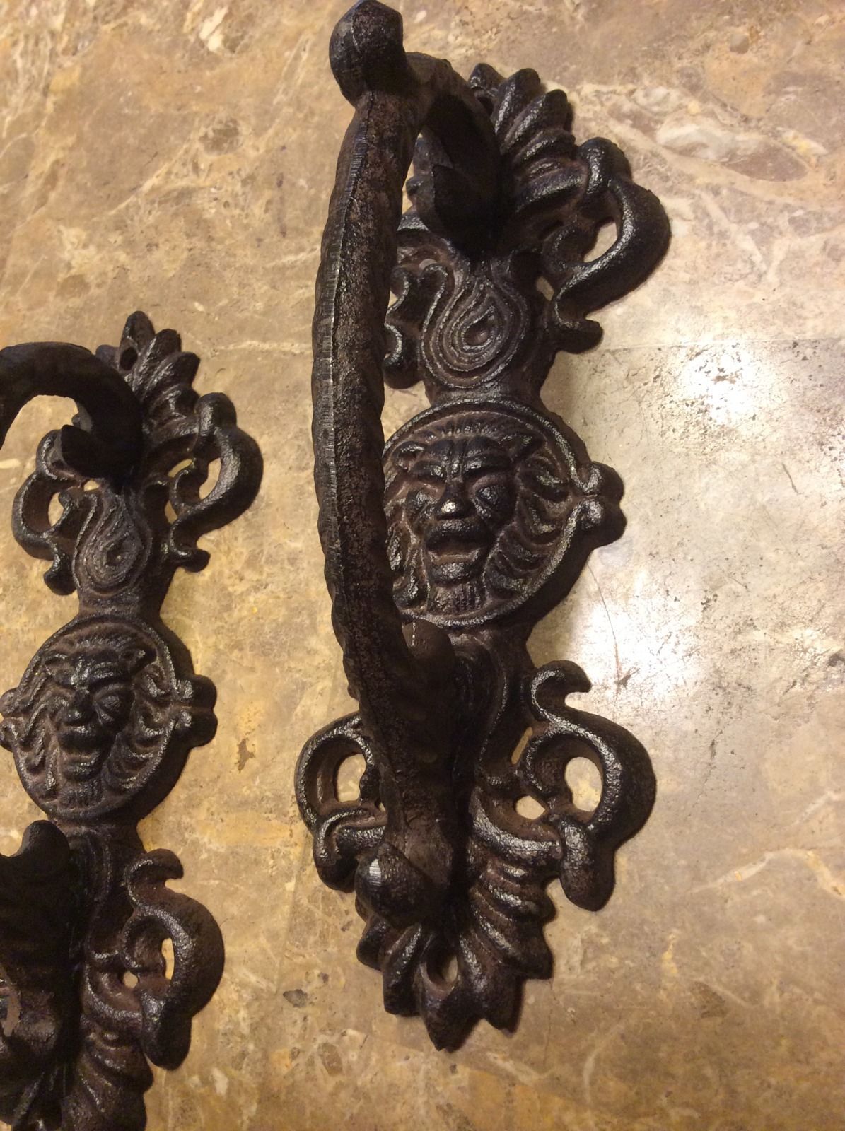 2 Large Rustic Lion Head Cast Iron Door Handles Cabinet Pulls Knobs ~ Heavy