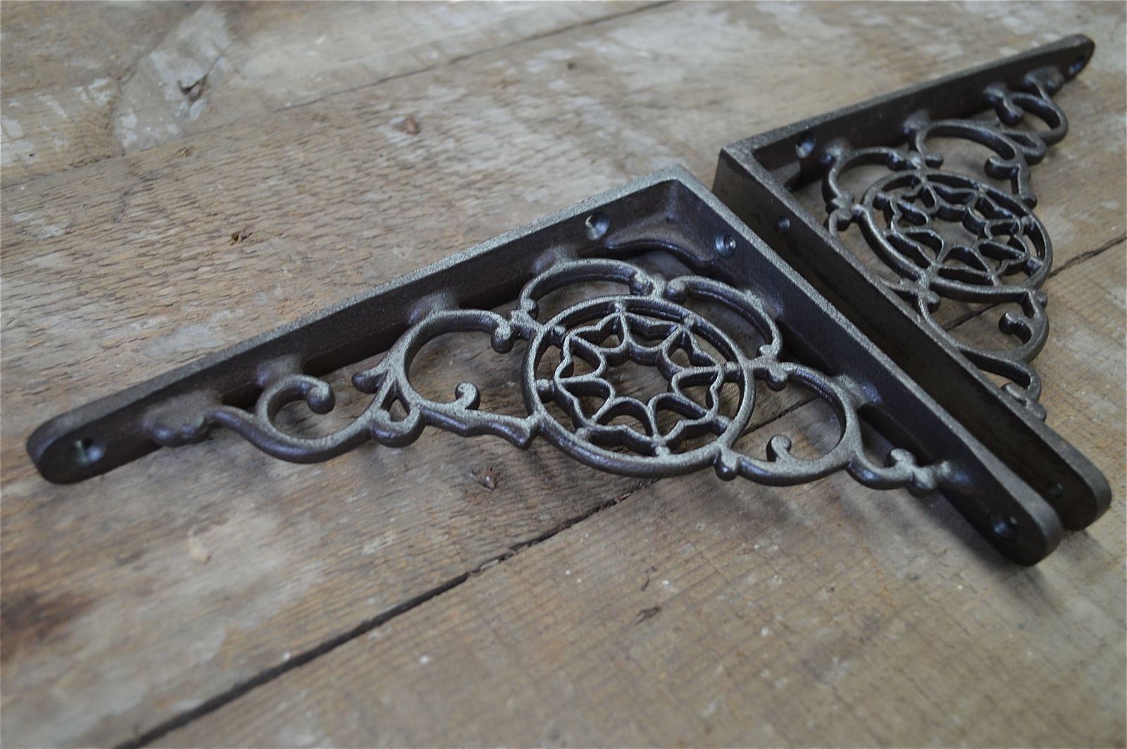 A pair of antique Victorian cobweb brackets cast iron wall shelf bracket AL24