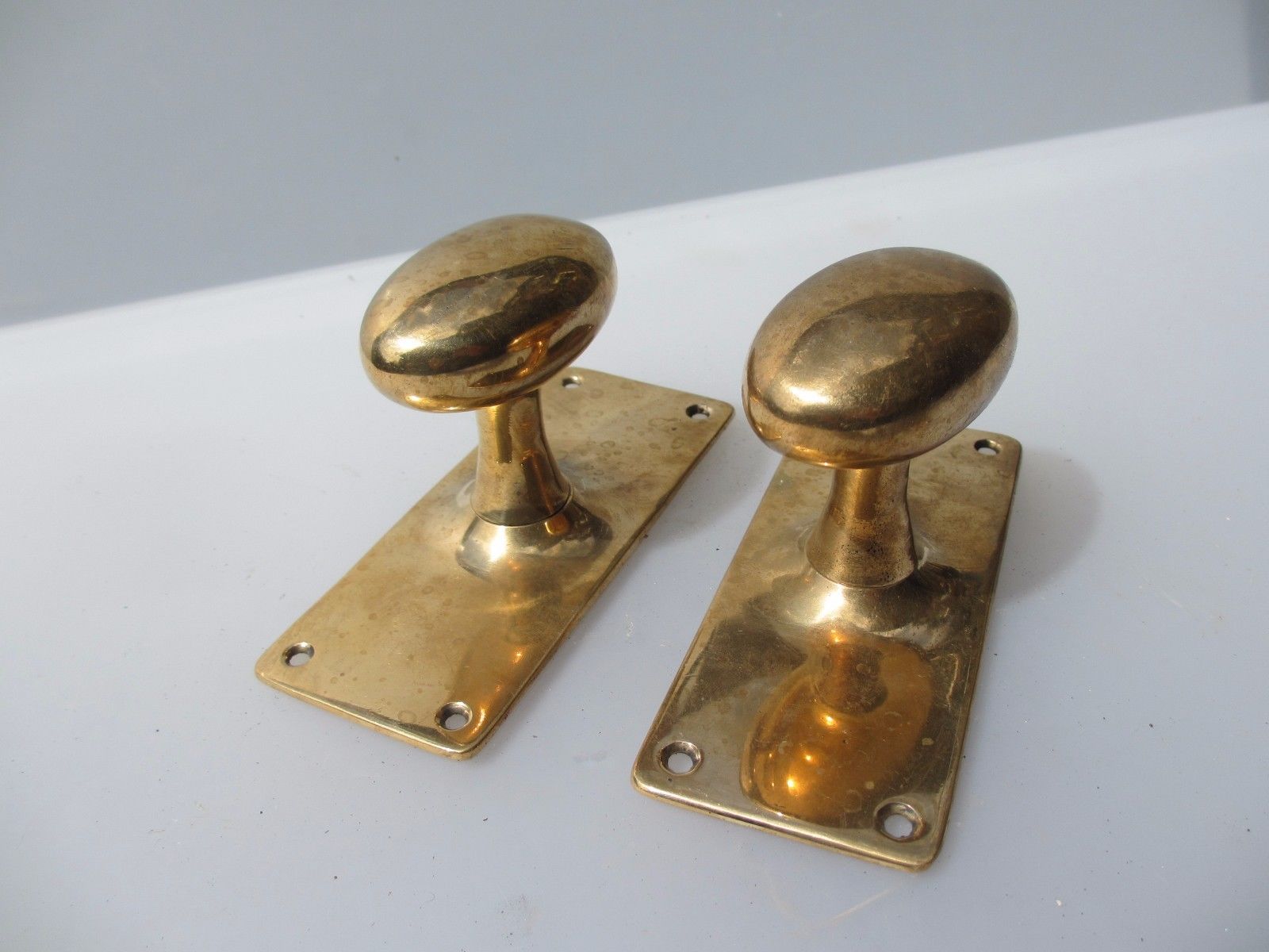 Vintage Brass Door Knobs Handles Architectural Antique Plate Old Oval Bronze