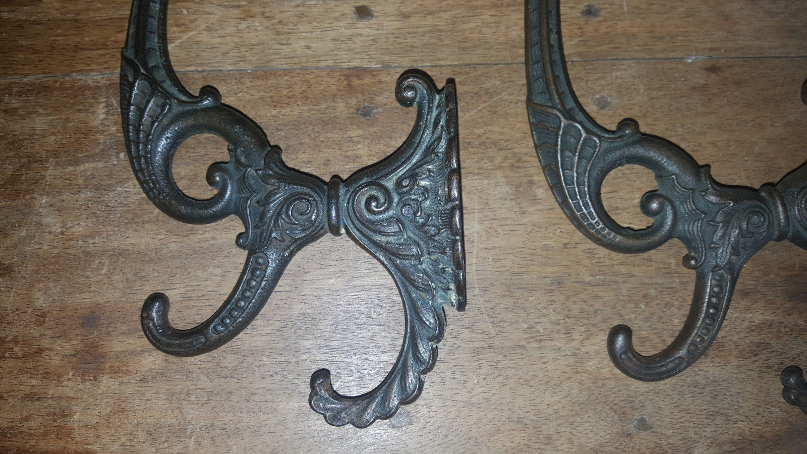 (2) Pair Original - Antique Victorian Cast Iron Coat And Hat Hooks