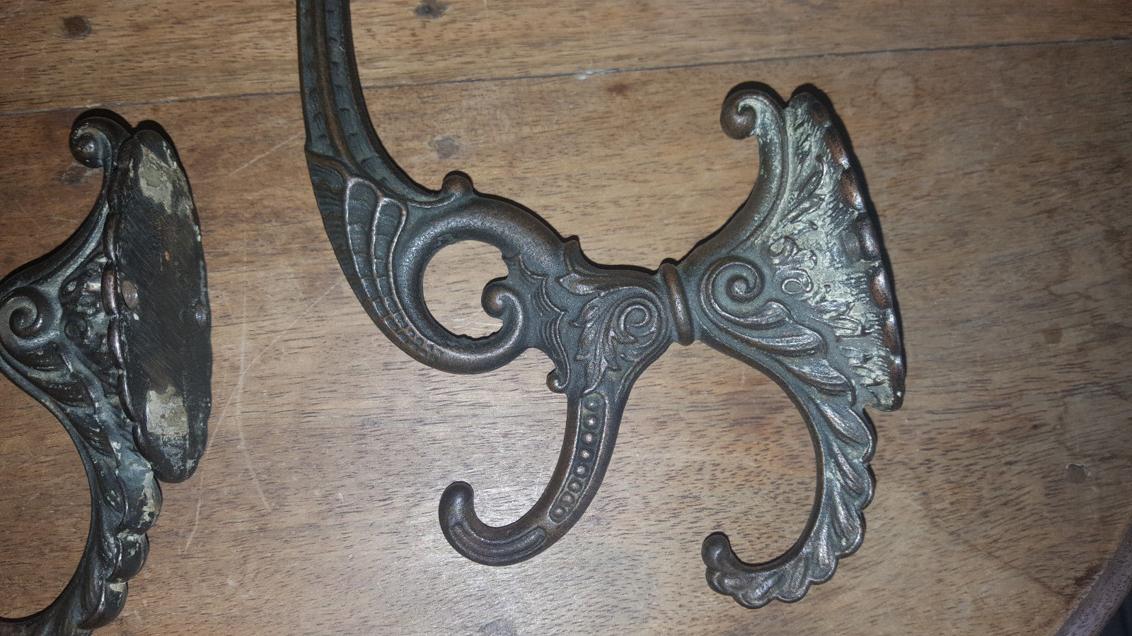 (2) Pair Original - Antique Victorian Cast Iron Coat And Hat Hooks