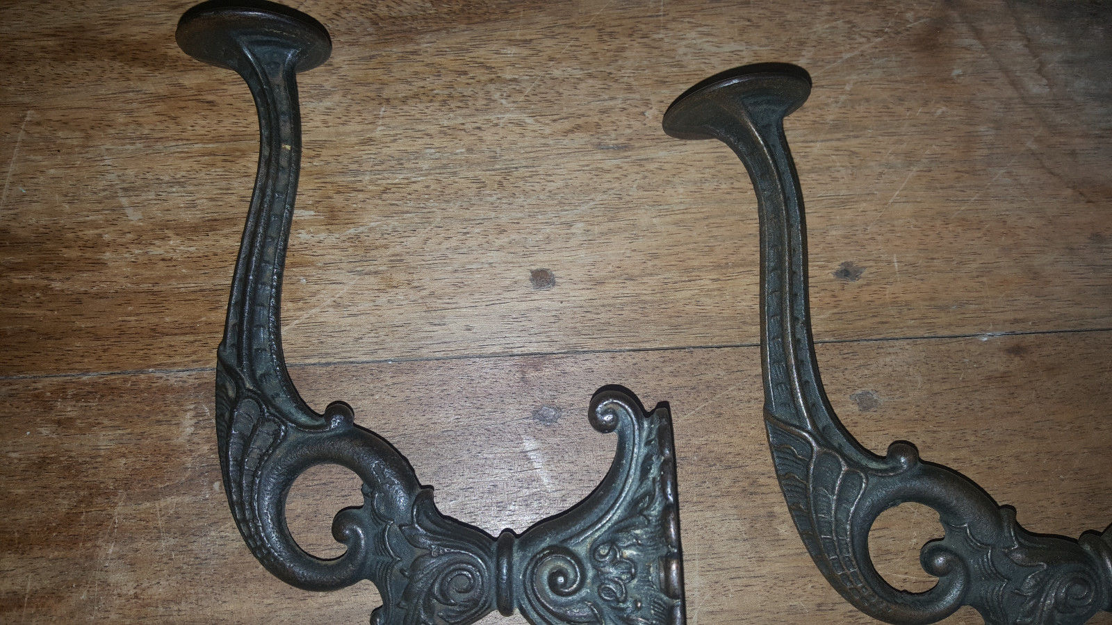 (2) Pair Original - Antique Victorian Cast Iron Coat And Hat Hooks