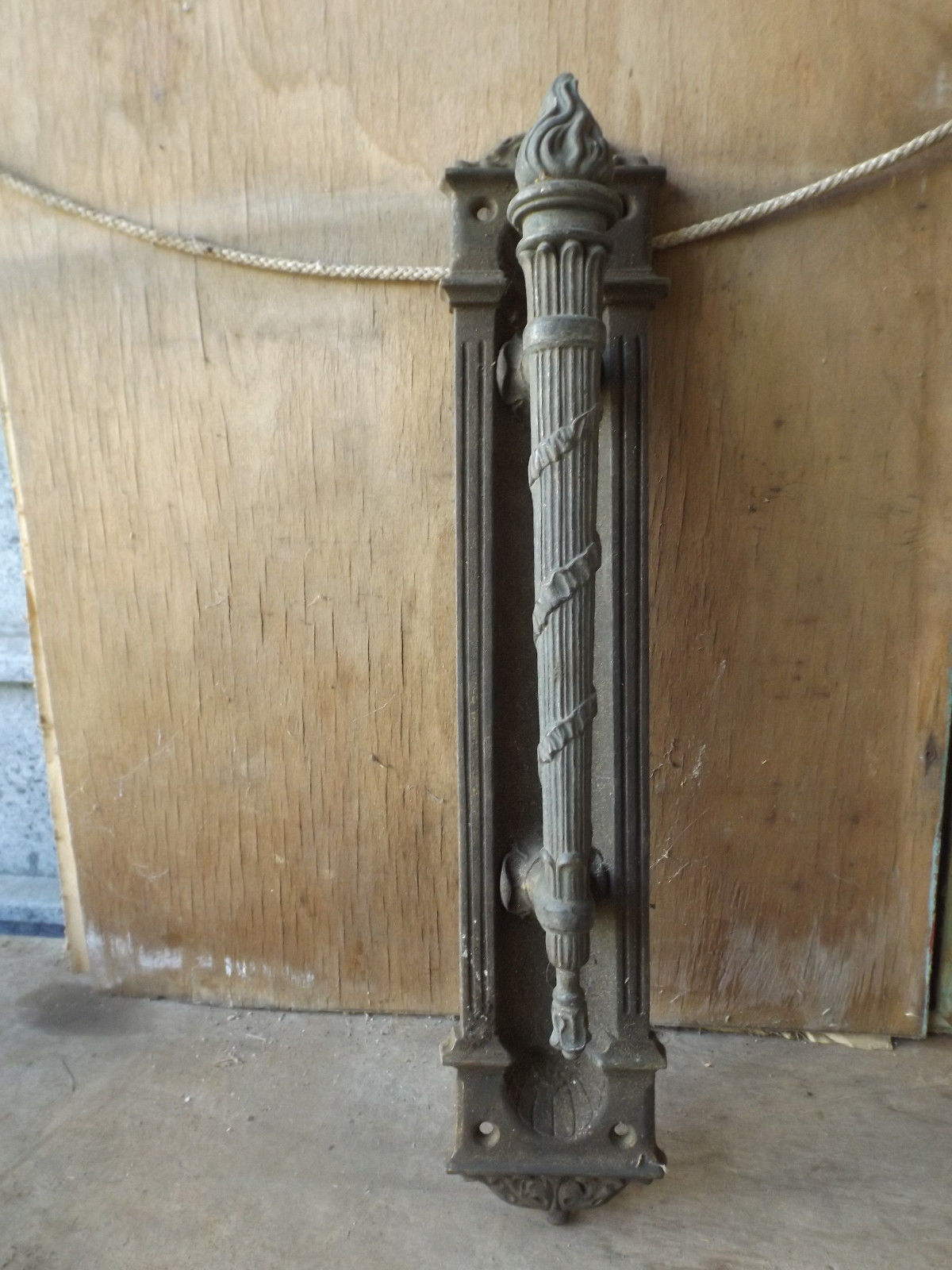 Antique Brass Pull Handle Edwardian victorian Door Handle torch lantern rare