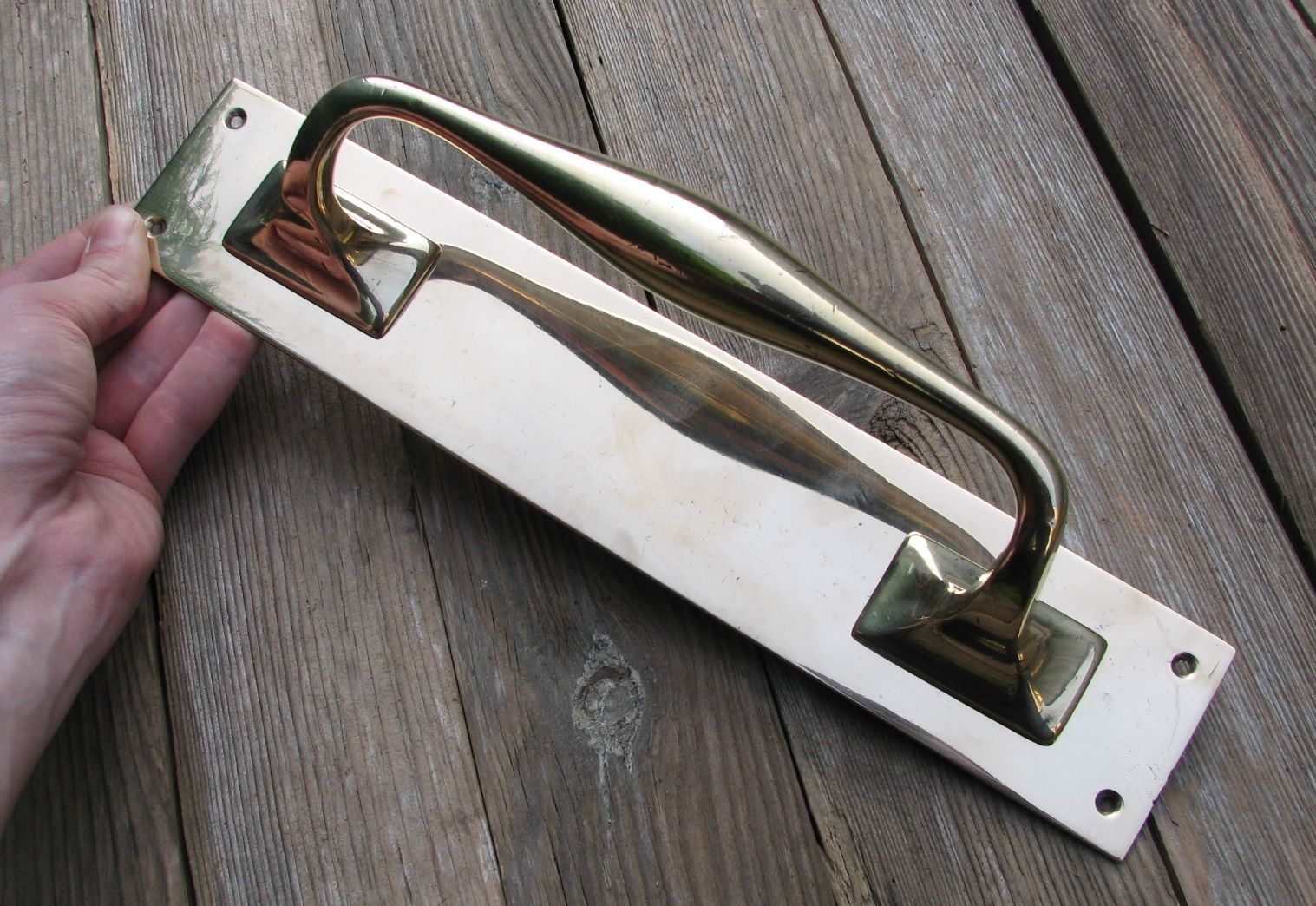 Large Vintage Solid Brass Door Handle Pull 12"