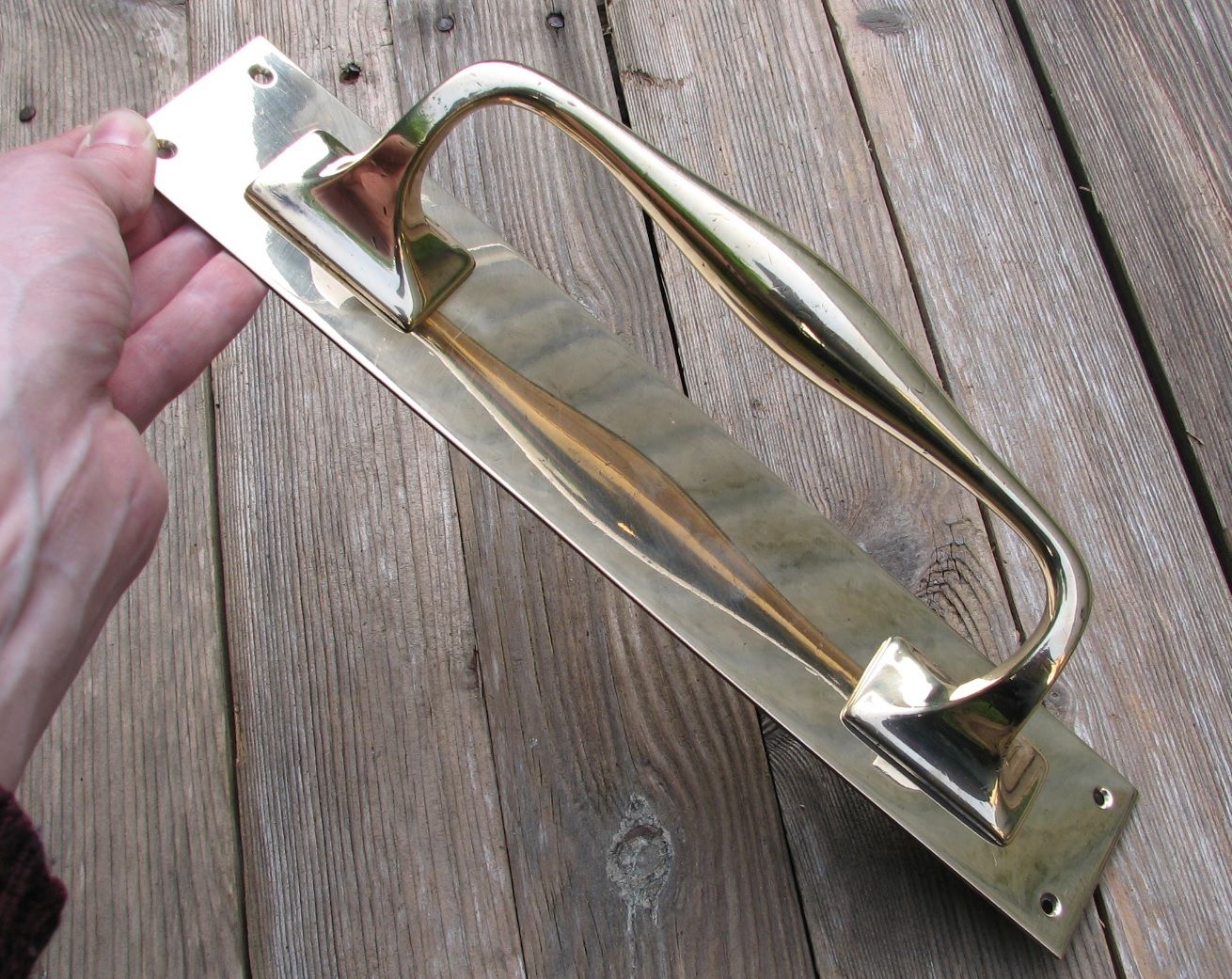 Large Vintage Solid Brass Door Handle Pull 12"