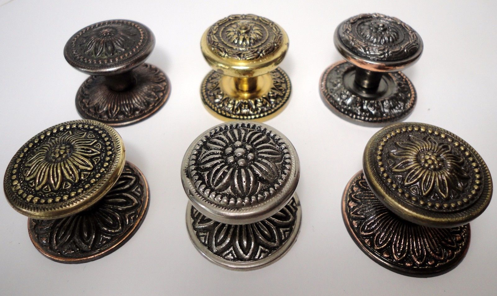 6 VINTAGE DRAWER KNOBS - BRASS Victorian style - Kitchen HANDLES Pulls - 35 mm