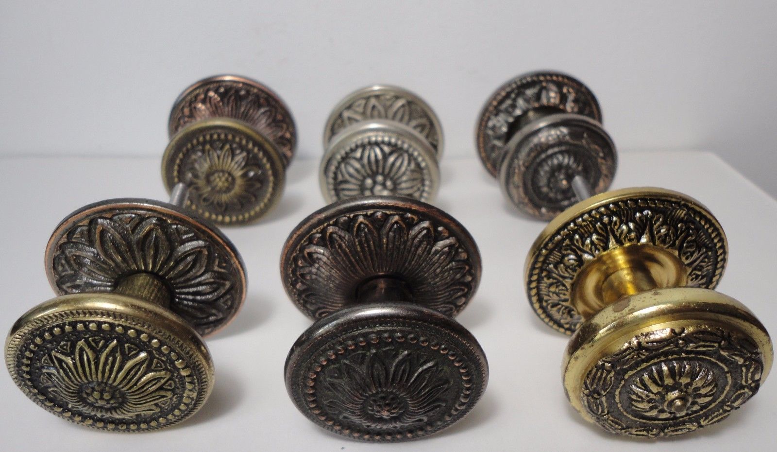 6 VINTAGE DRAWER KNOBS - BRASS Victorian style - Kitchen HANDLES Pulls - 35 mm