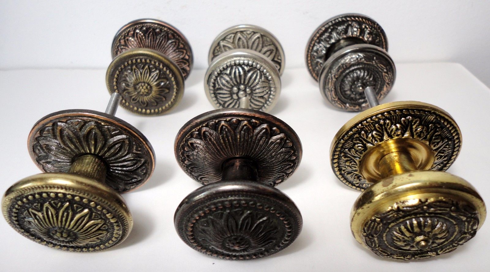 6 VINTAGE DRAWER KNOBS - BRASS Victorian style - Kitchen HANDLES Pulls - 35 mm