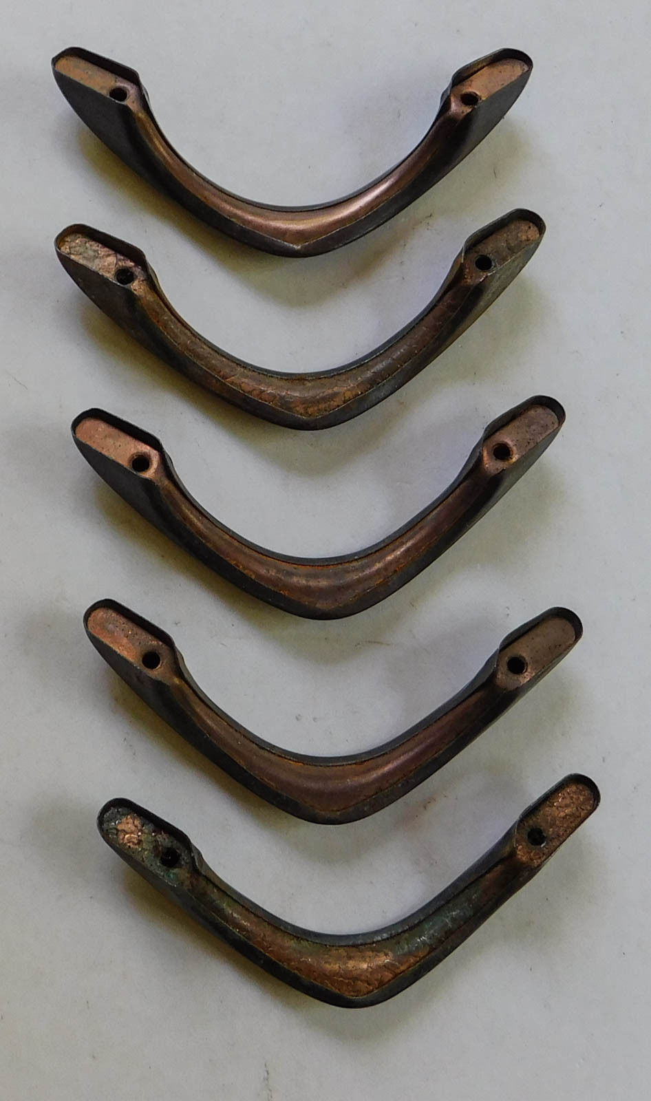 5 Vintage Antique Copper Boomerang Cabinet Drawer Pulls Handles 3 3/4"