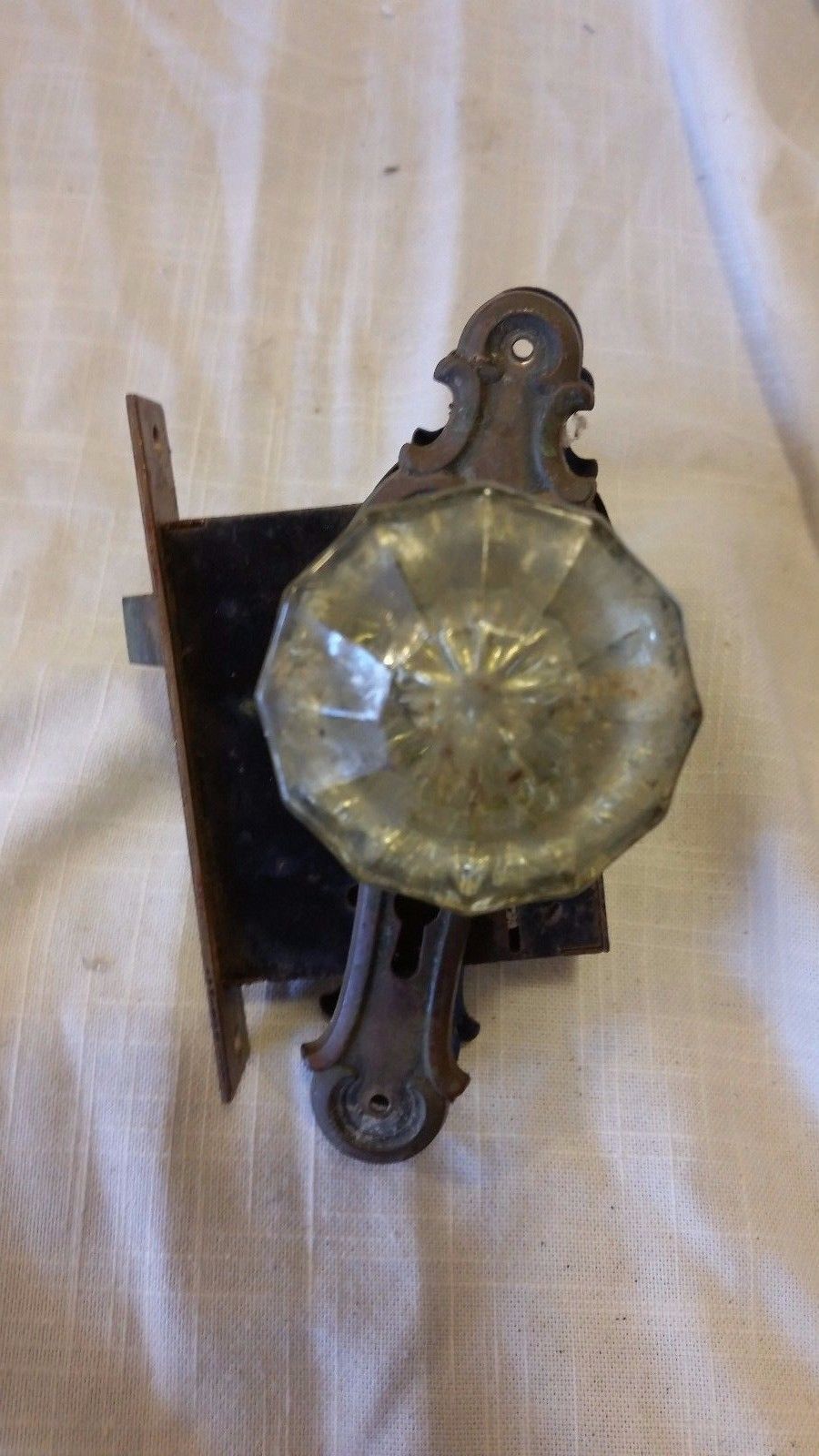 Vintage Glass Door Knob & Mechanism & Brass Plates