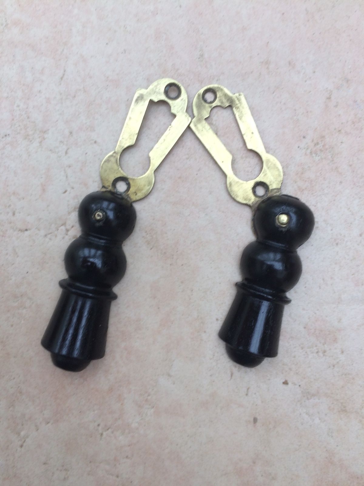 Pair of 19th Century Solid Ebony and Brass Door Escutcheons