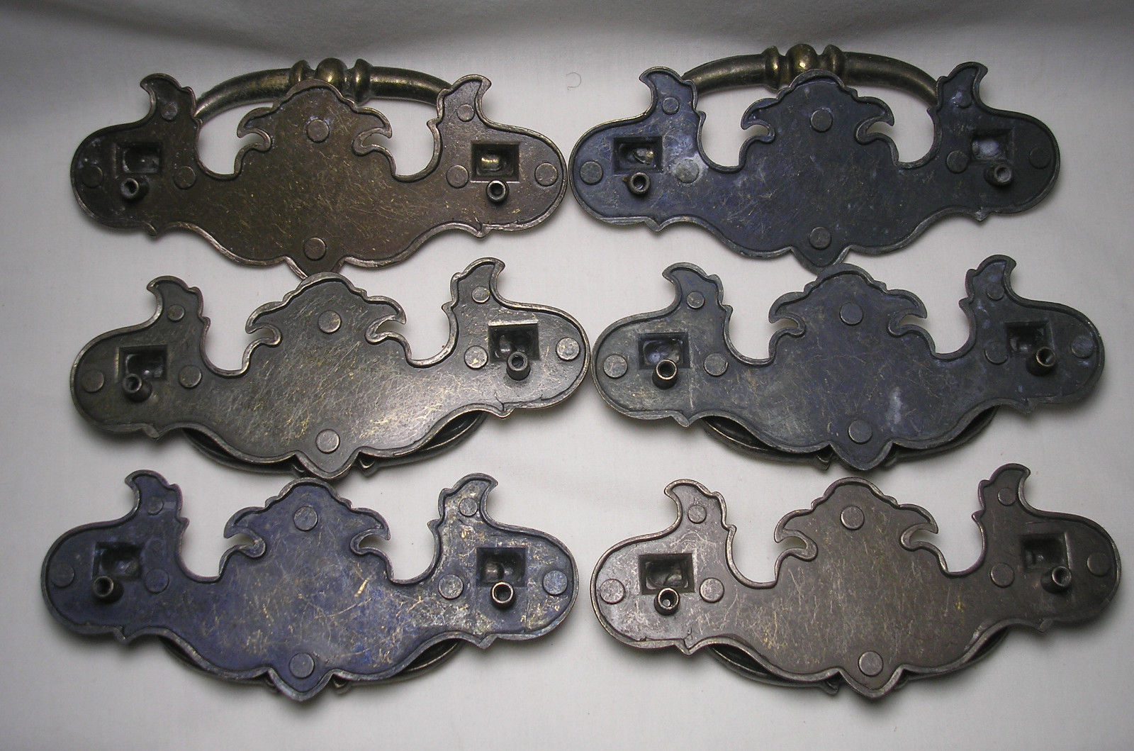 6 Vintage Brass Drawer Pulls with Great Patina Unmarked  5 1/2 in. X  2 1/4 in.