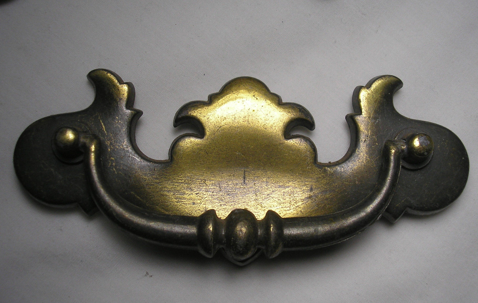 6 Vintage Brass Drawer Pulls with Great Patina Unmarked  5 1/2 in. X  2 1/4 in.