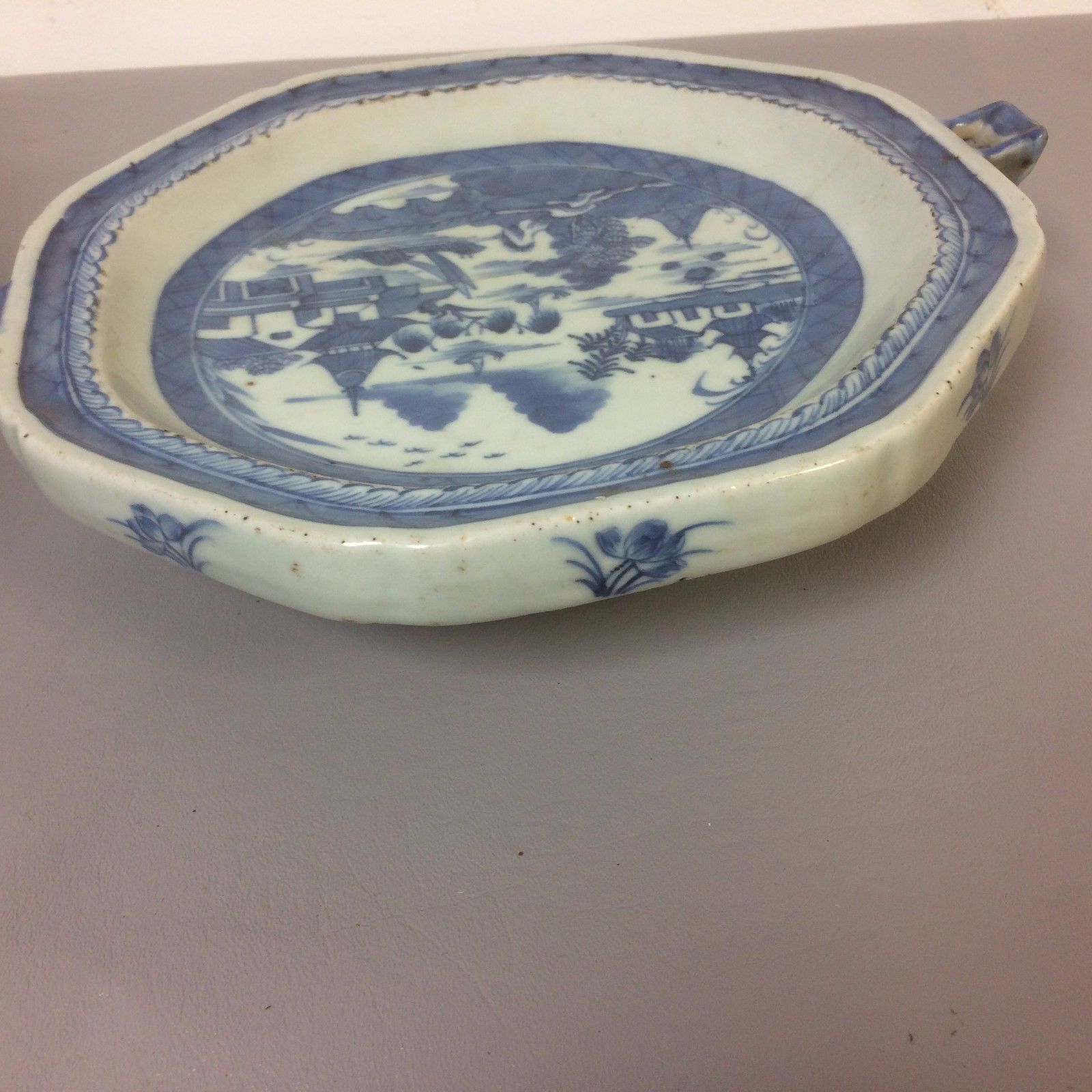 19th Century Chinese Porcelain Canton Blue Willow Dish Warmer Hot Water Plate