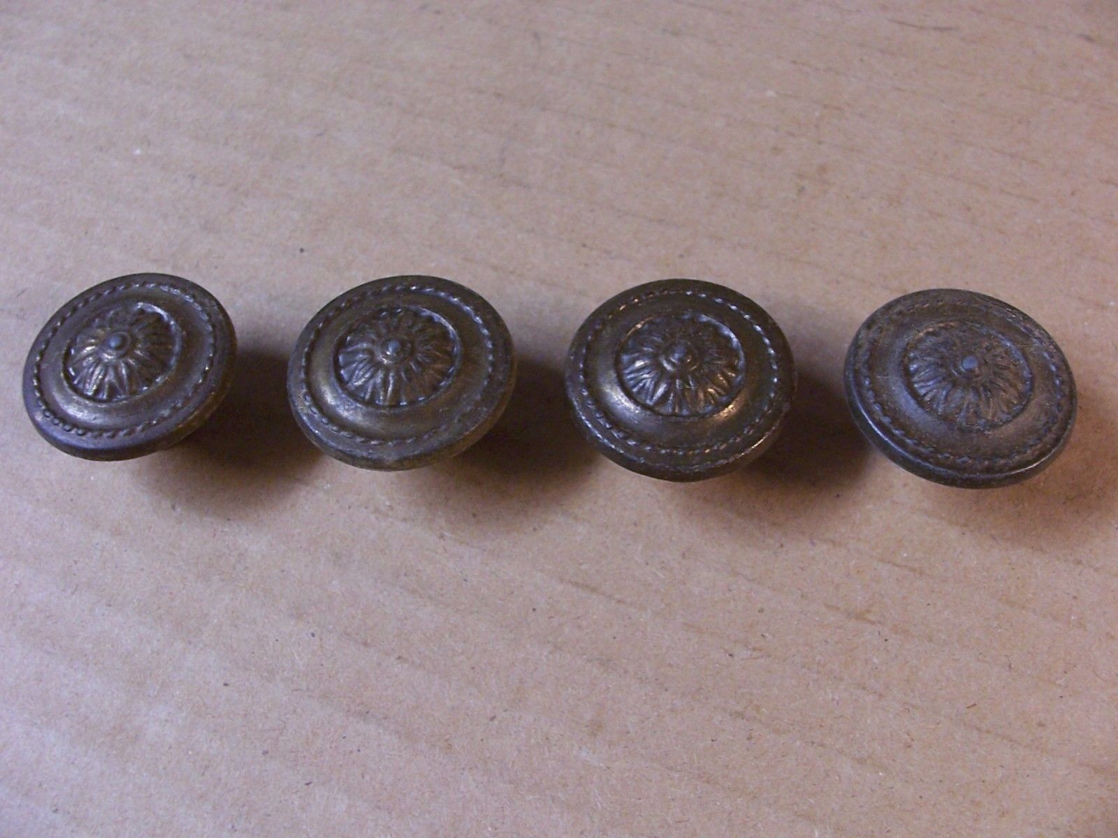 (4) VINTAGE BRASS FINISH DRAWER PULLS / KNOBS -- SCREWS INCLUDED