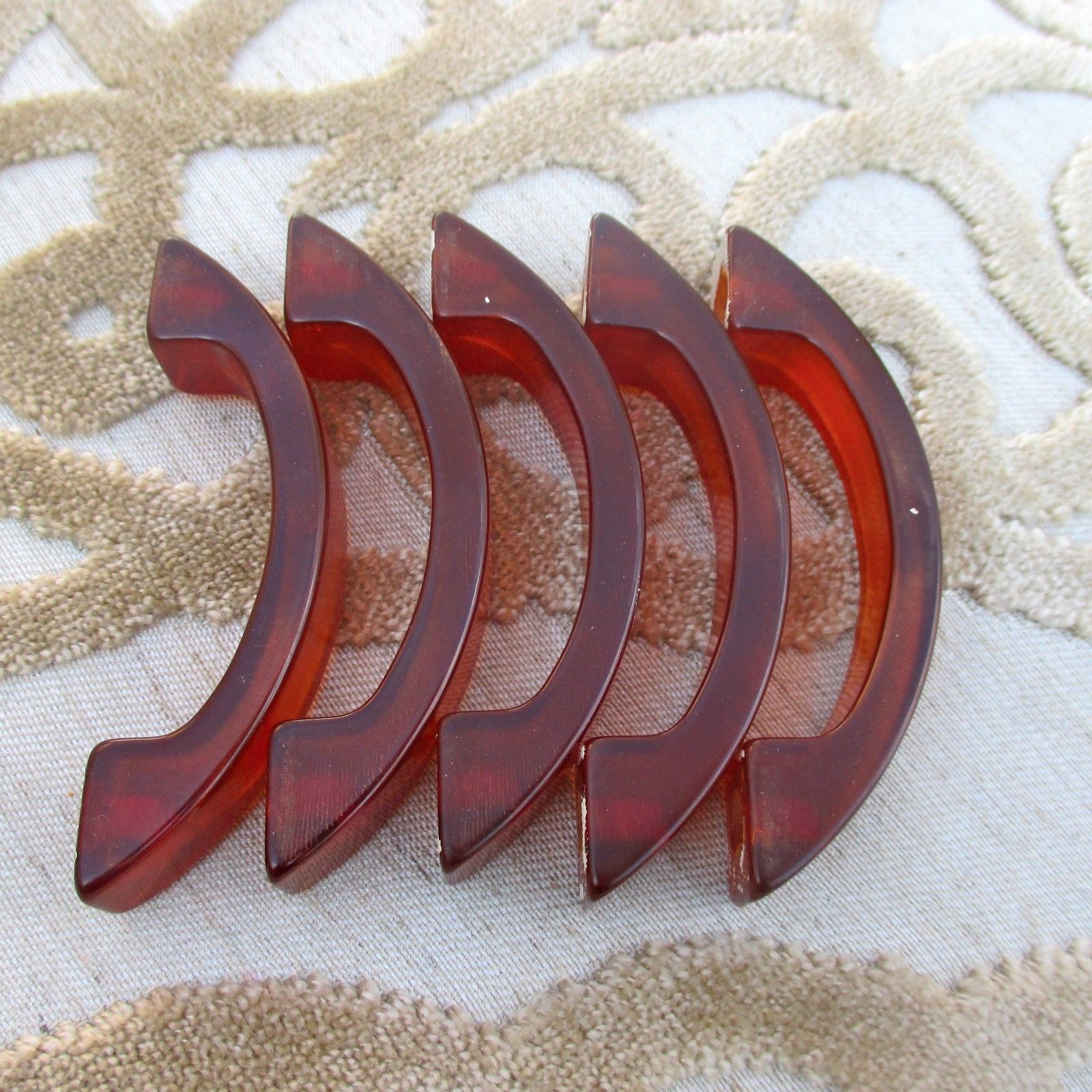 Set of 5 Vintage Amber Caramel Drawer Pulls Bakelite Cabinet Handles 3" Long