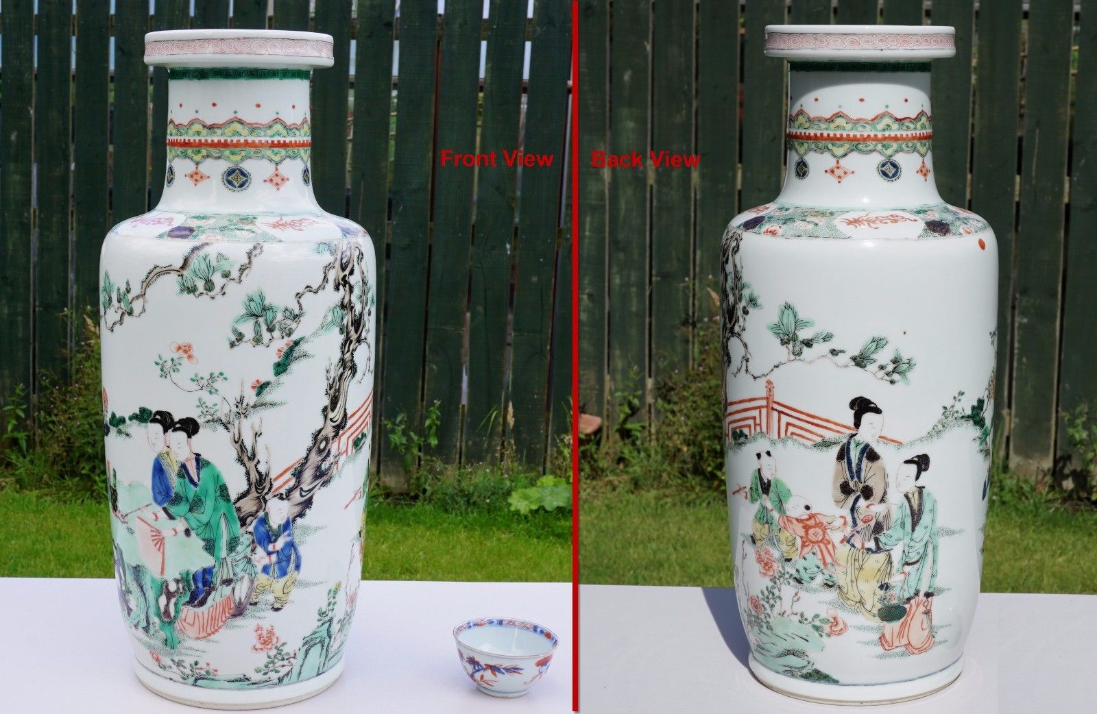Important! HUGE 46cm Antique Chinese Porcelain Famille Verte ROULEAU Vase KANGXI