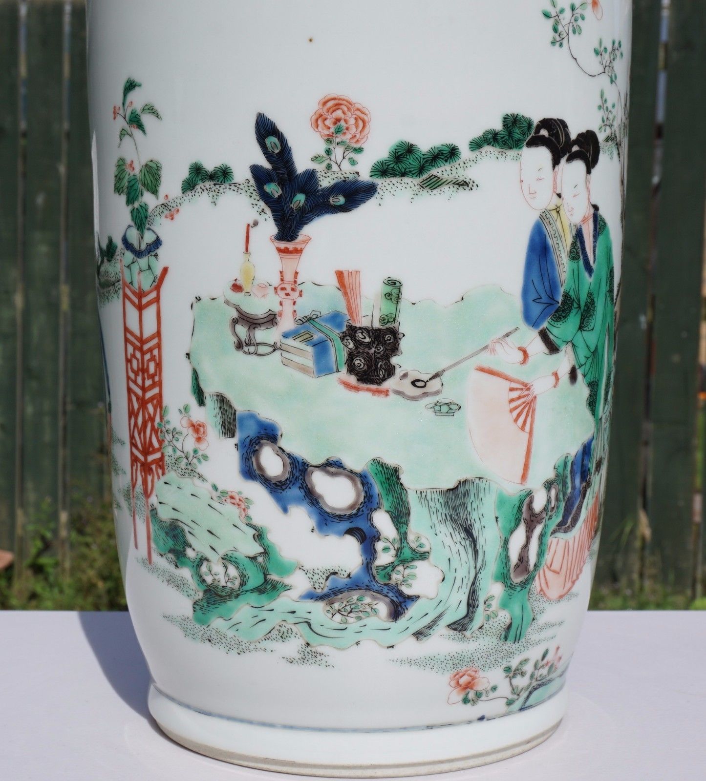 Important! HUGE 46cm Antique Chinese Porcelain Famille Verte ROULEAU Vase KANGXI