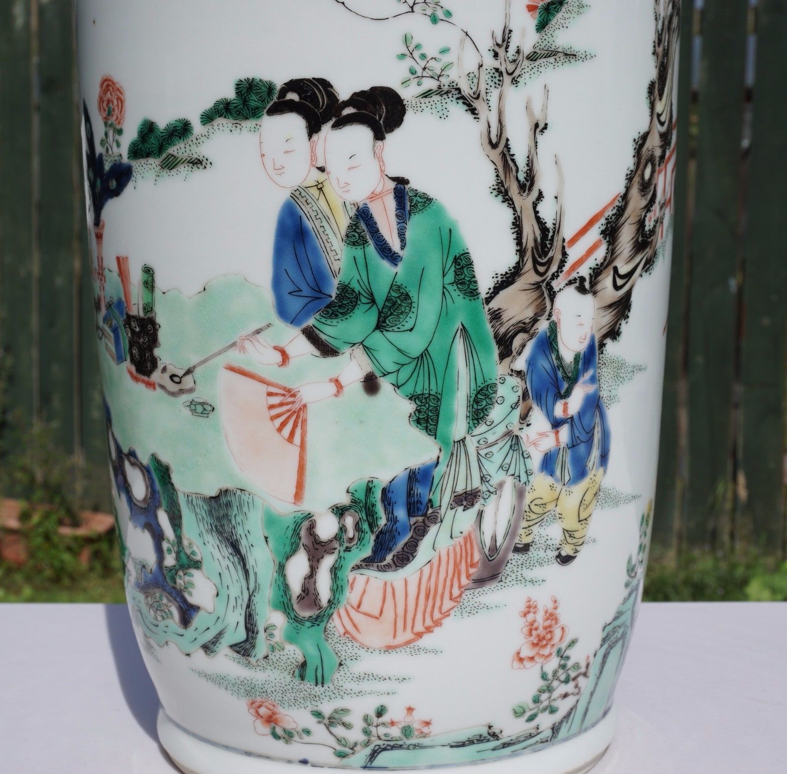 Important! HUGE 46cm Antique Chinese Porcelain Famille Verte ROULEAU Vase KANGXI