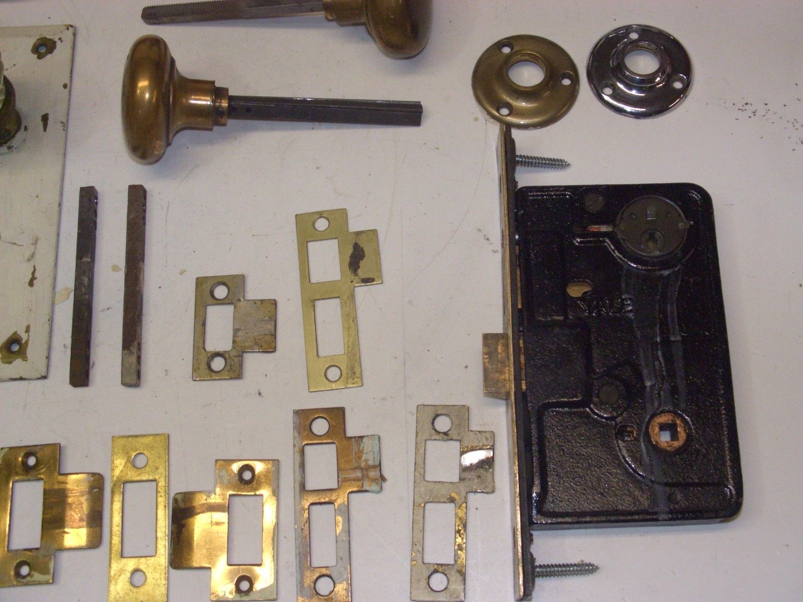 Vintage Yale Mortise Lock Set Mixed Lot Door Hardware pieces Glass Brass