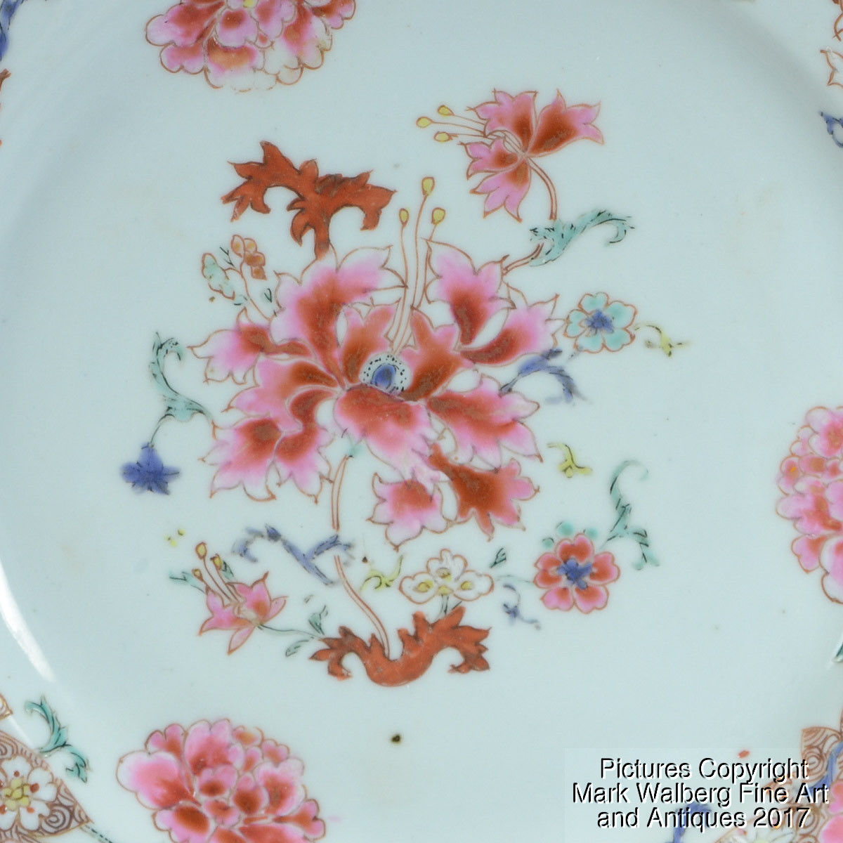 PAIR Chinese Export Famille Rose Porcelain Plate, Floral Designs, 18th Century