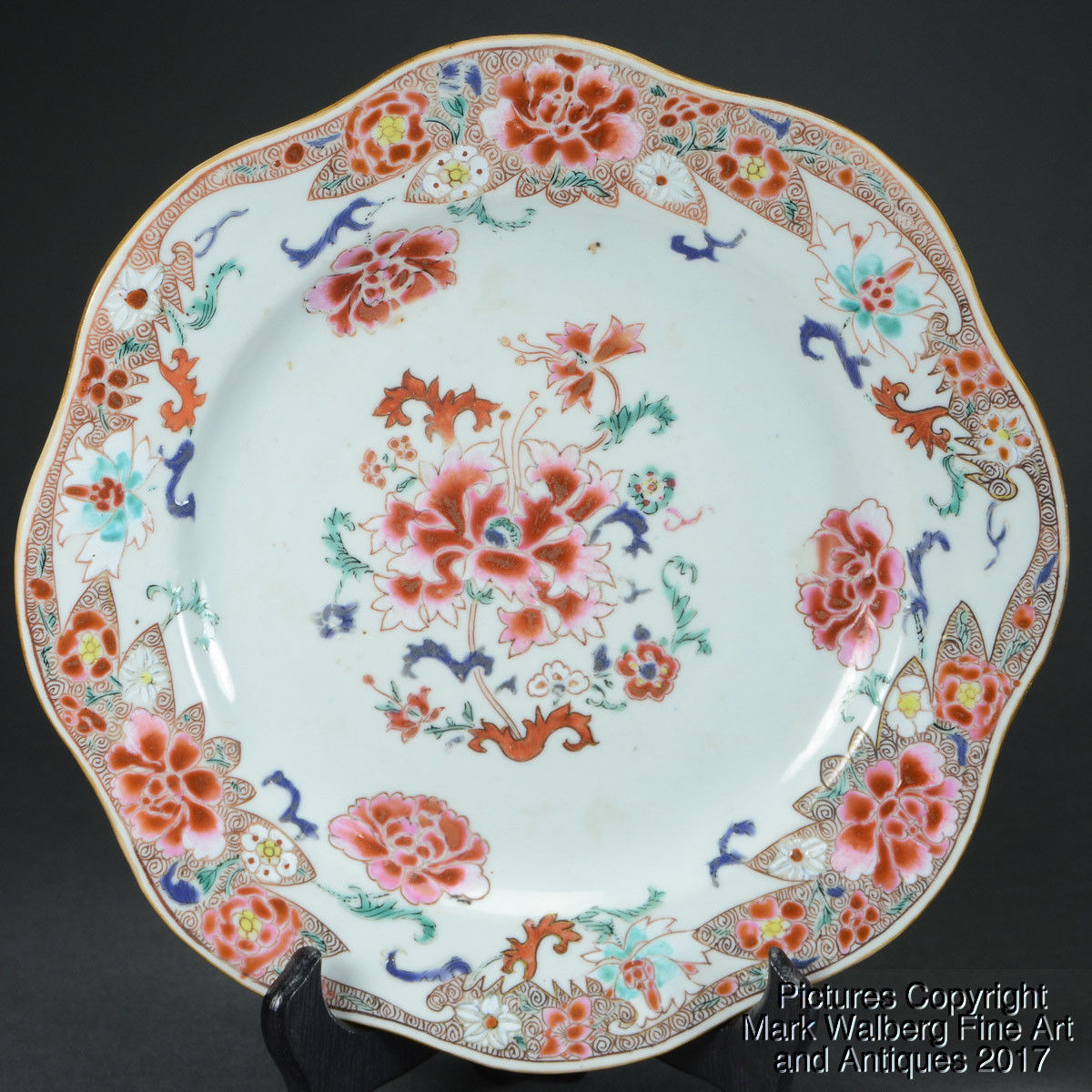 PAIR Chinese Export Famille Rose Porcelain Plate, Floral Designs, 18th Century