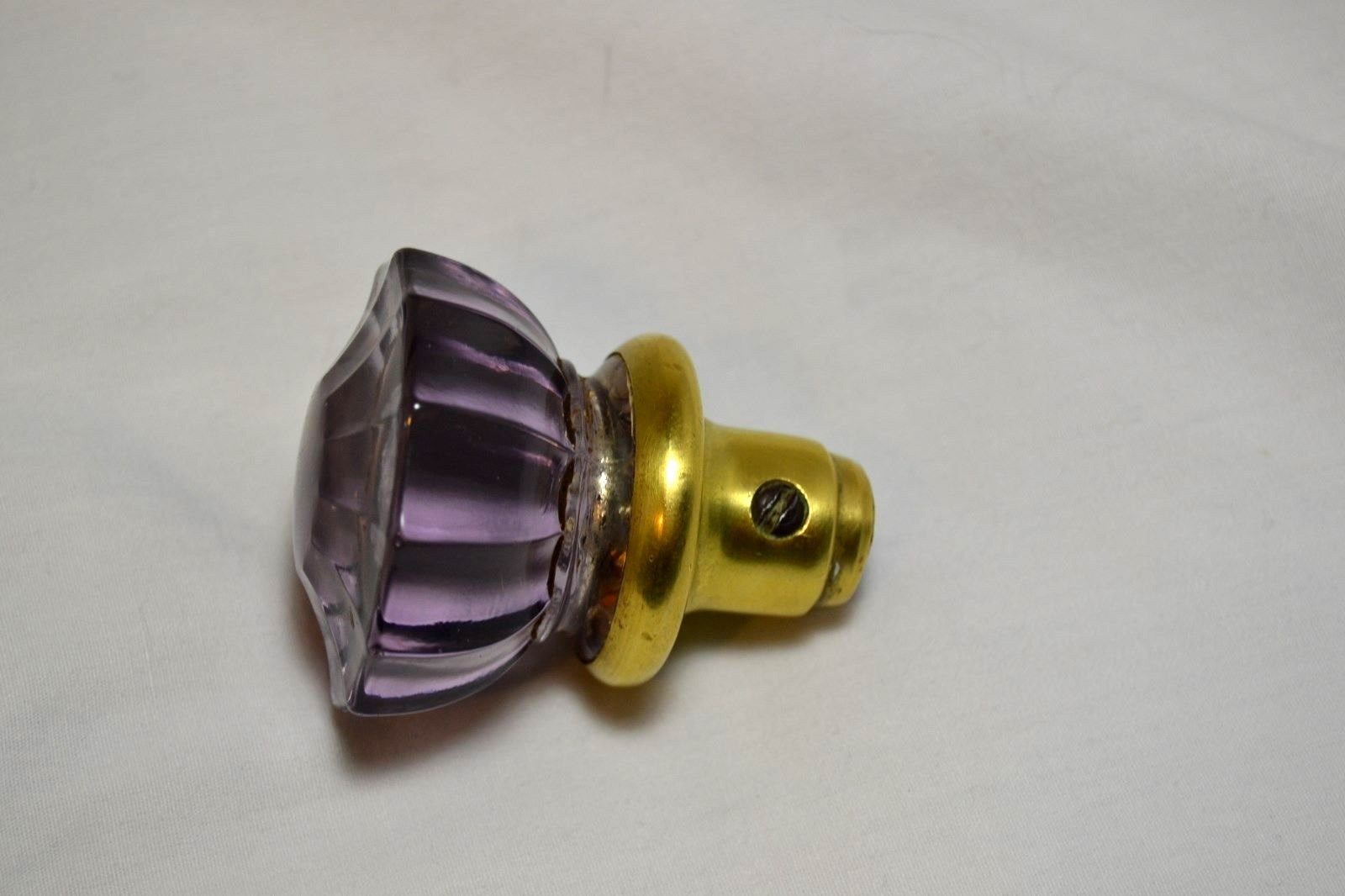 Antique Purple Amethyst Crystal Glass Door Knob Victorian 12 Sided Architectural