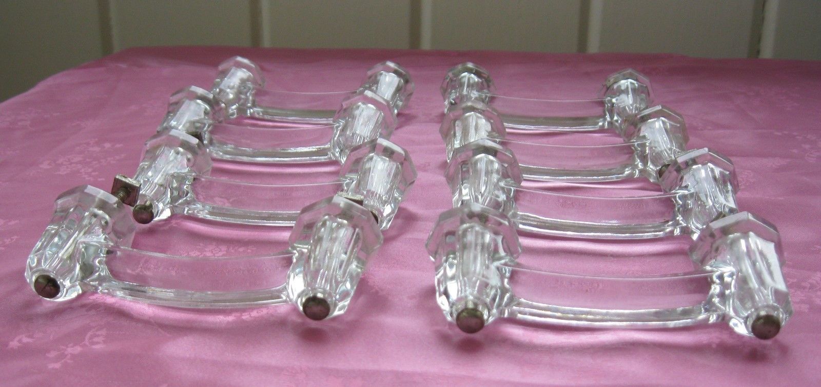 8 Vintage Clear Glass Door Pulls/Knobs~Kitchen Cabinet Hardware~Dresser Handles