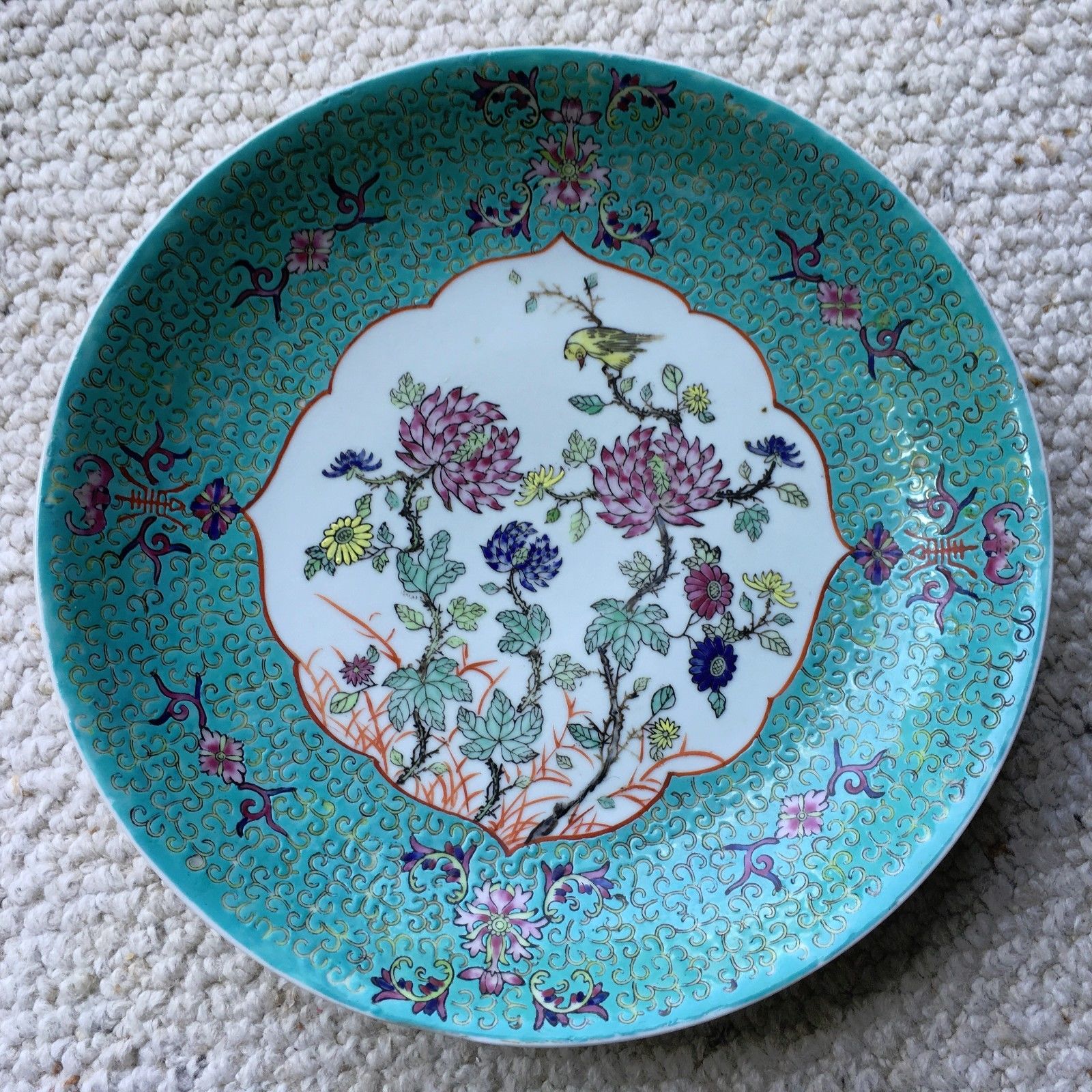 Beautiful Large Ancient China Chinese Porcelain Famille Rose Plate