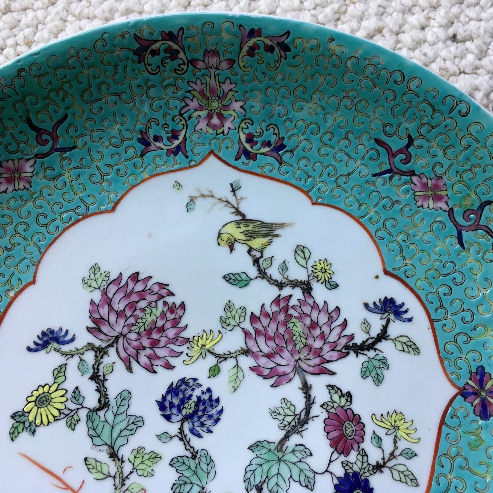 Beautiful Large Ancient China Chinese Porcelain Famille Rose Plate