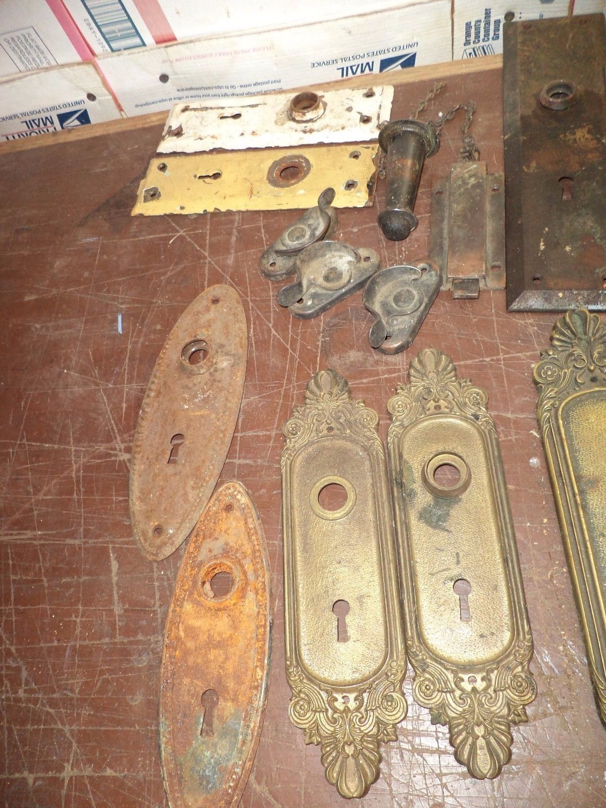 large LOT OF  VINTAGE door hardware brass cast iron some dated 1870