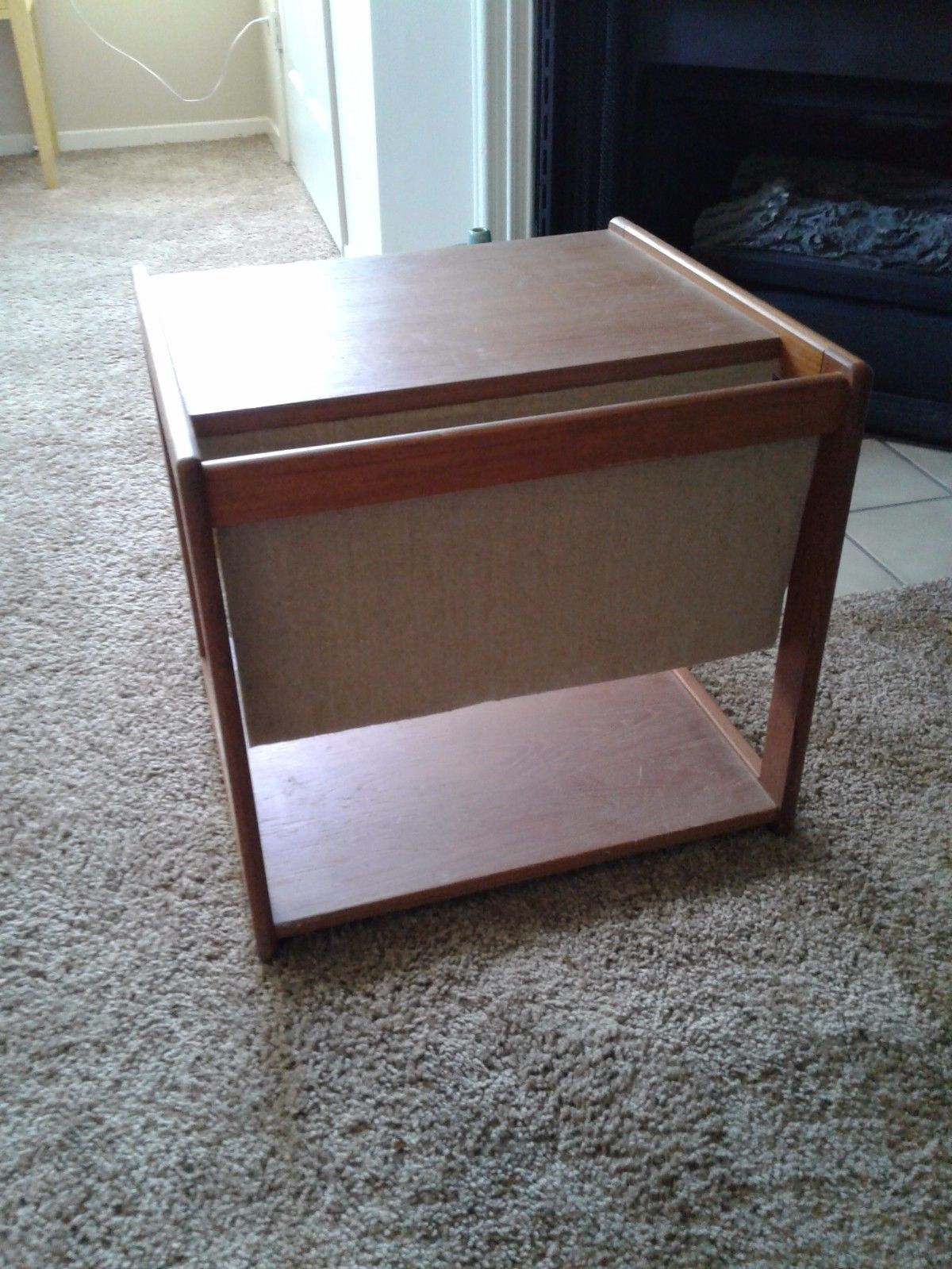 Danish modern side table with magazine sling