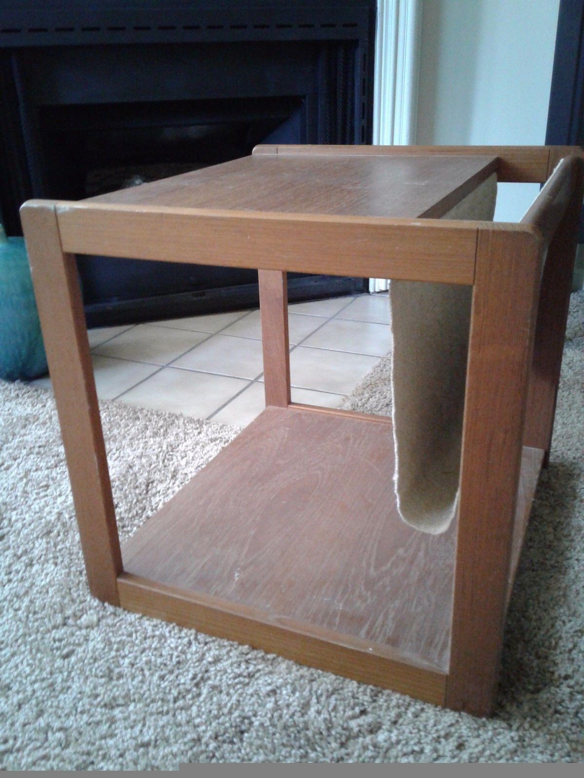 Danish modern side table with magazine sling