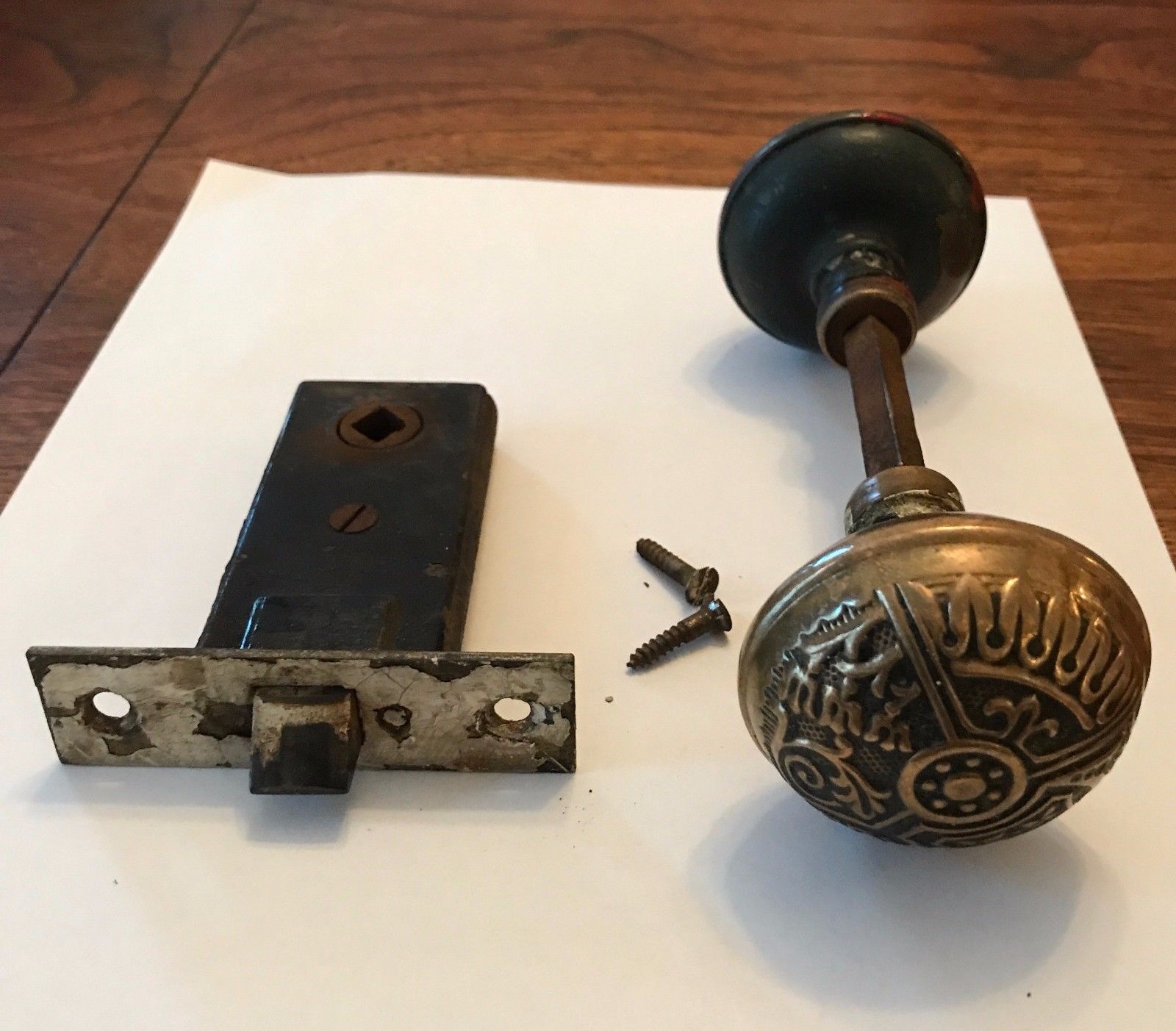 Antique Victorian Eastlake Ceylon Brass or Bronze Door Knob Doorknob Handle Pull