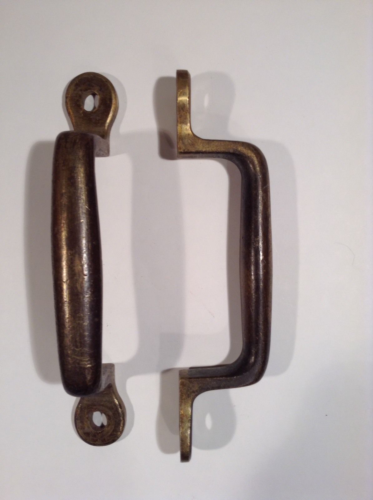Pair Of Vintage Industrial Style Door Pulls In Brass/ Bronze?